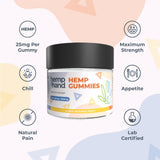Hemp & Hand gominola cortada mostrando 25 mg dosificación clara