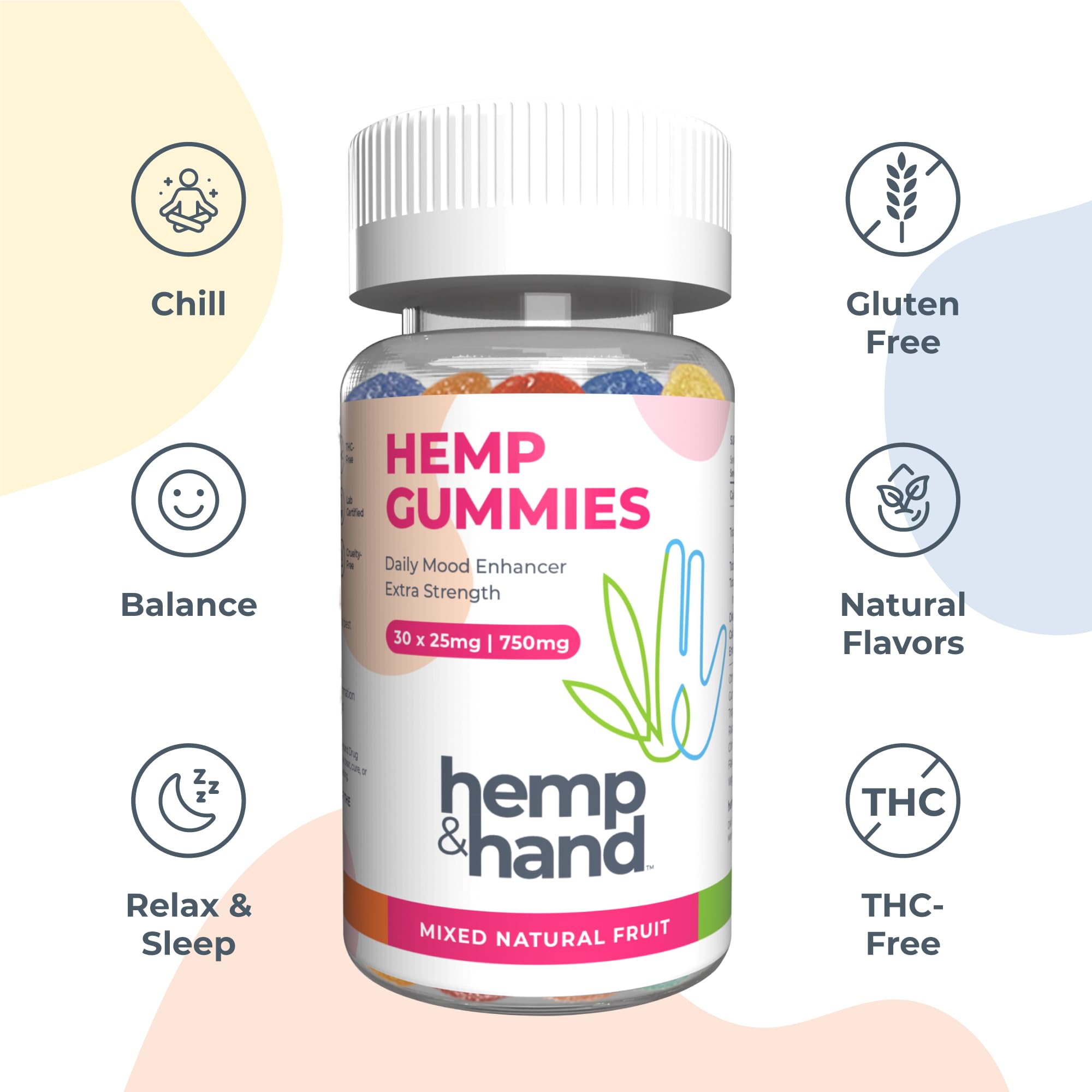 Hemp & Hand gominolas apiladas que resaltan colores y variedad de sabores