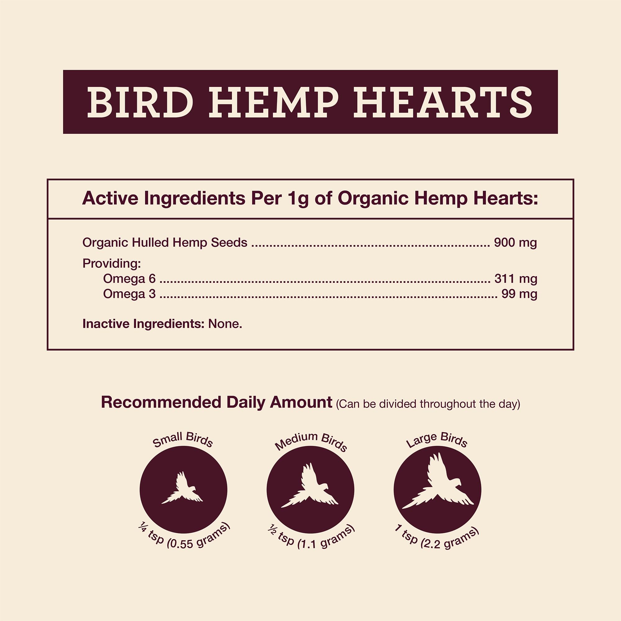 Hemp Well corazones de cáñamo como topping en comedero para mayor nutrición
