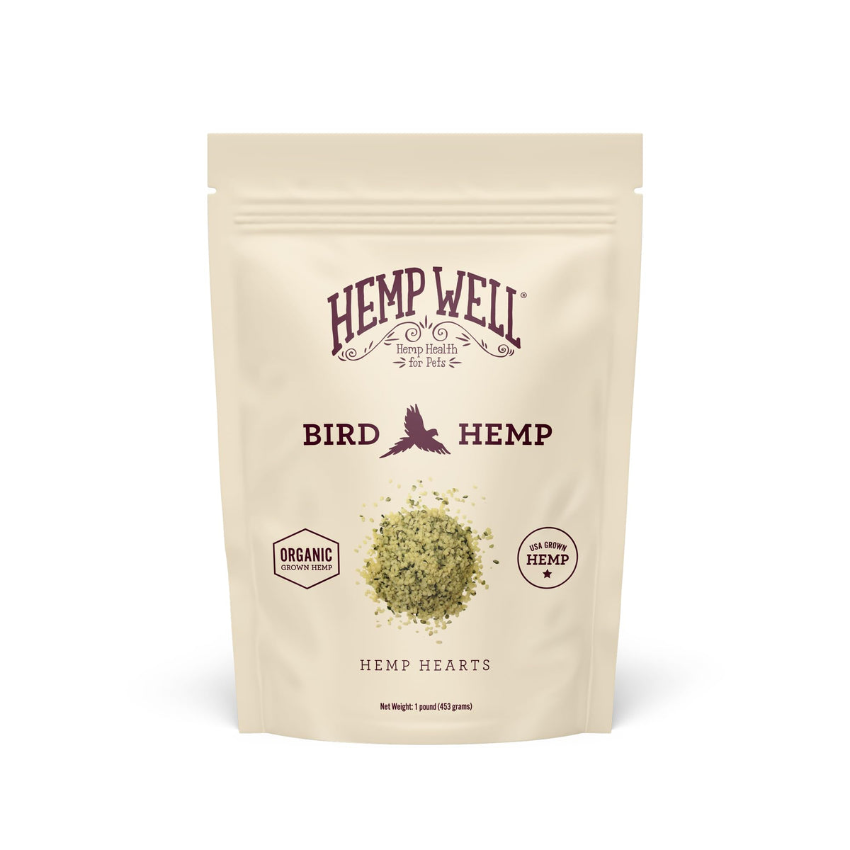 Hemp Well frente del empaque mostrando la bolsa y beneficios naturales