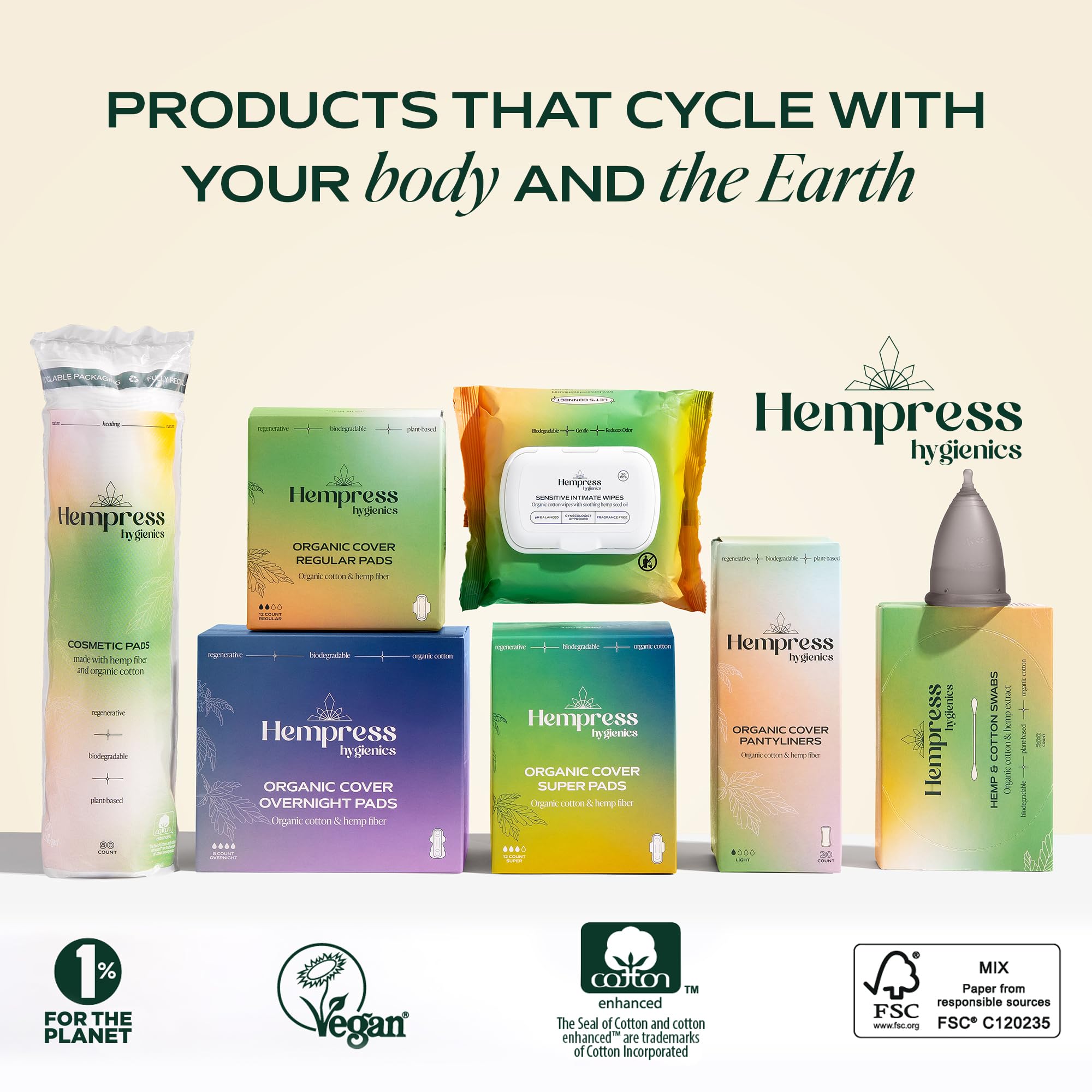 Hempress Hygienics empaque sostenible en ambiente natural resaltando elección eco