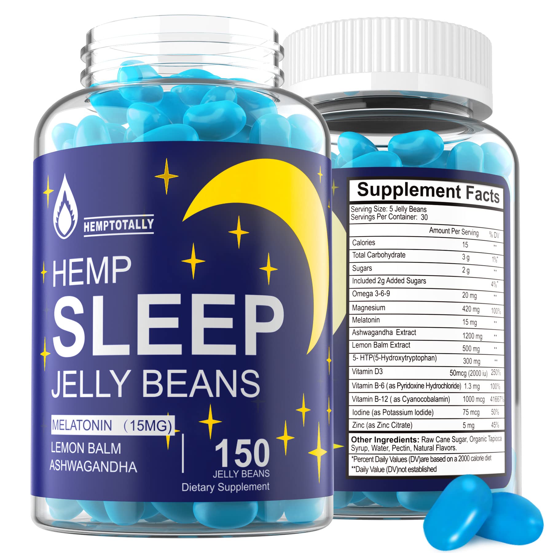 HempTotally vista frontal del empaque mostrando 150 gominolas y beneficios