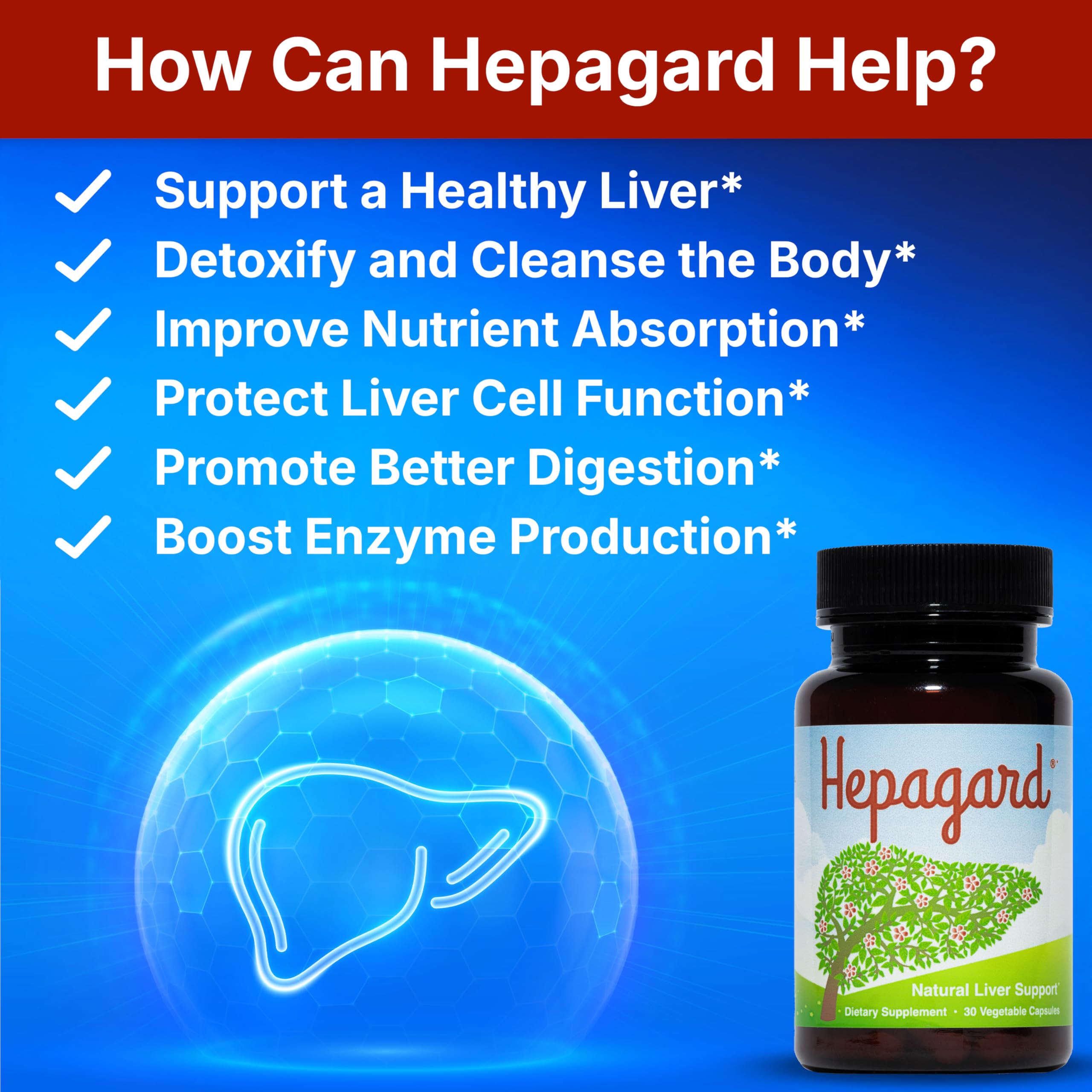 Hepagard etiqueta en primer plano con ingredientes y garantía de calidad