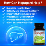 Hepagard etiqueta en primer plano con ingredientes y garantía de calidad