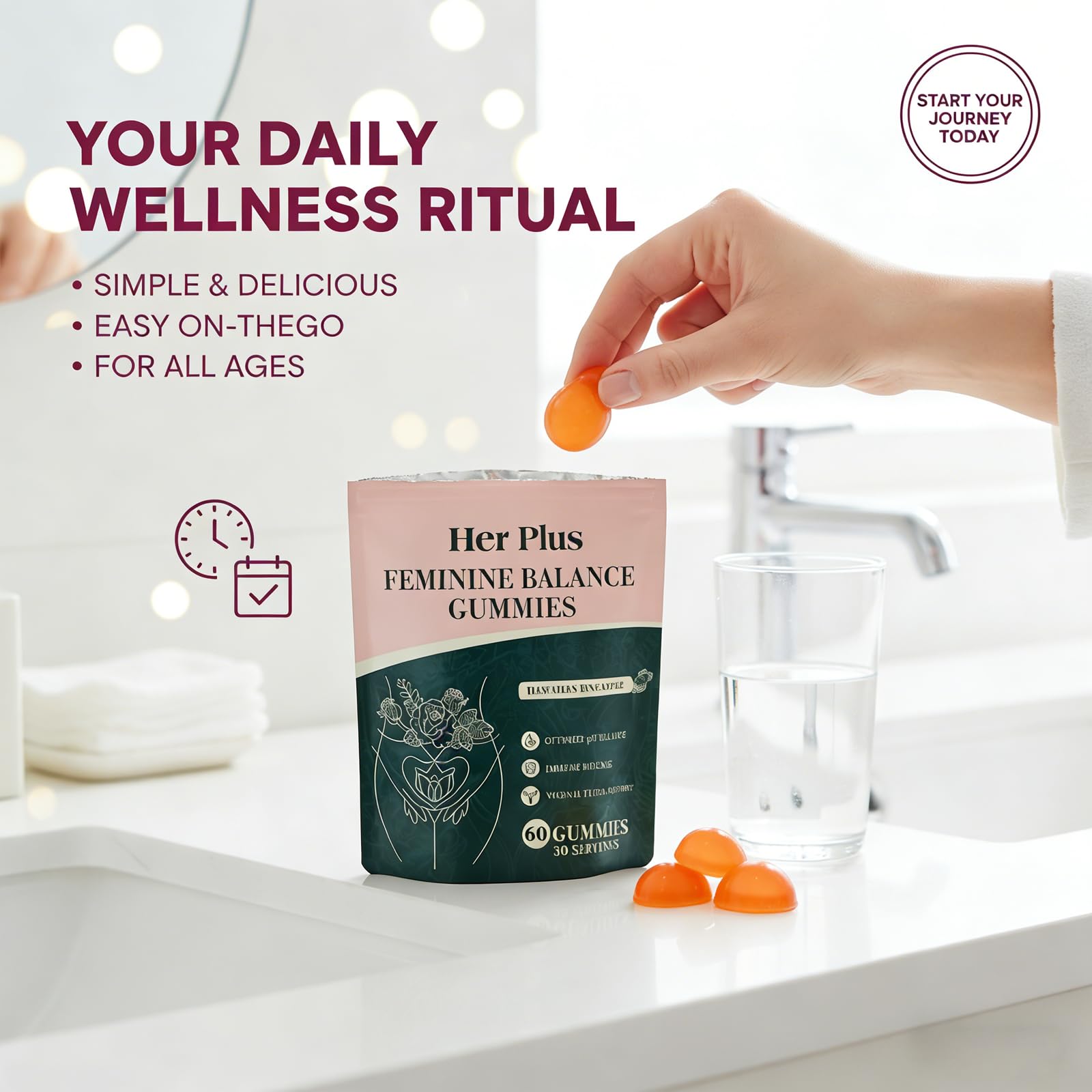 Her Plus Nutrition gominolas en bolso en contexto de rutina diaria y viaje