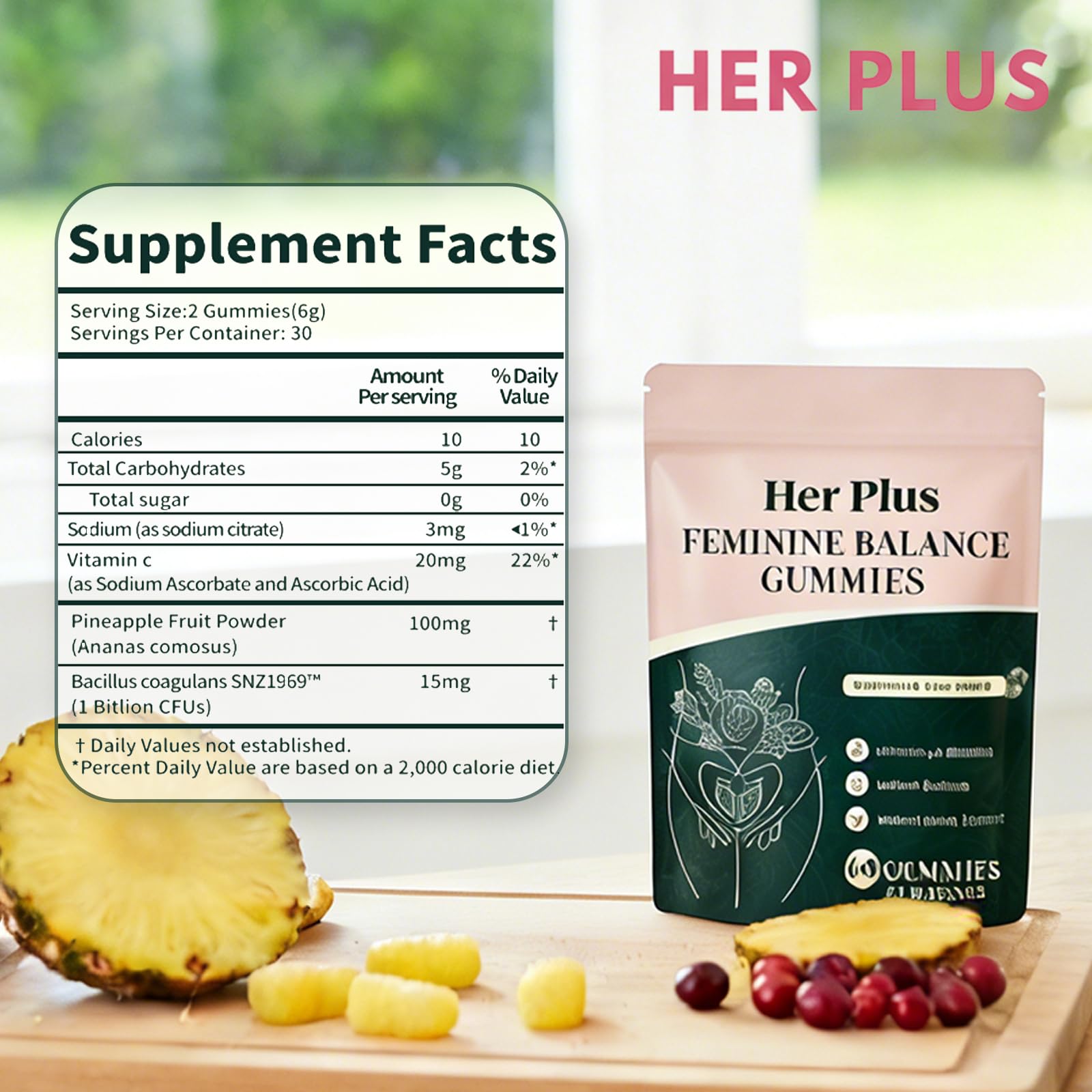 Her Plus Nutrition primer plano de textura de gominola, apariencia apetecible