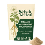 Herb & Heal envase frontal mostrando la bolsa de 8 oz y beneficios orgánicos