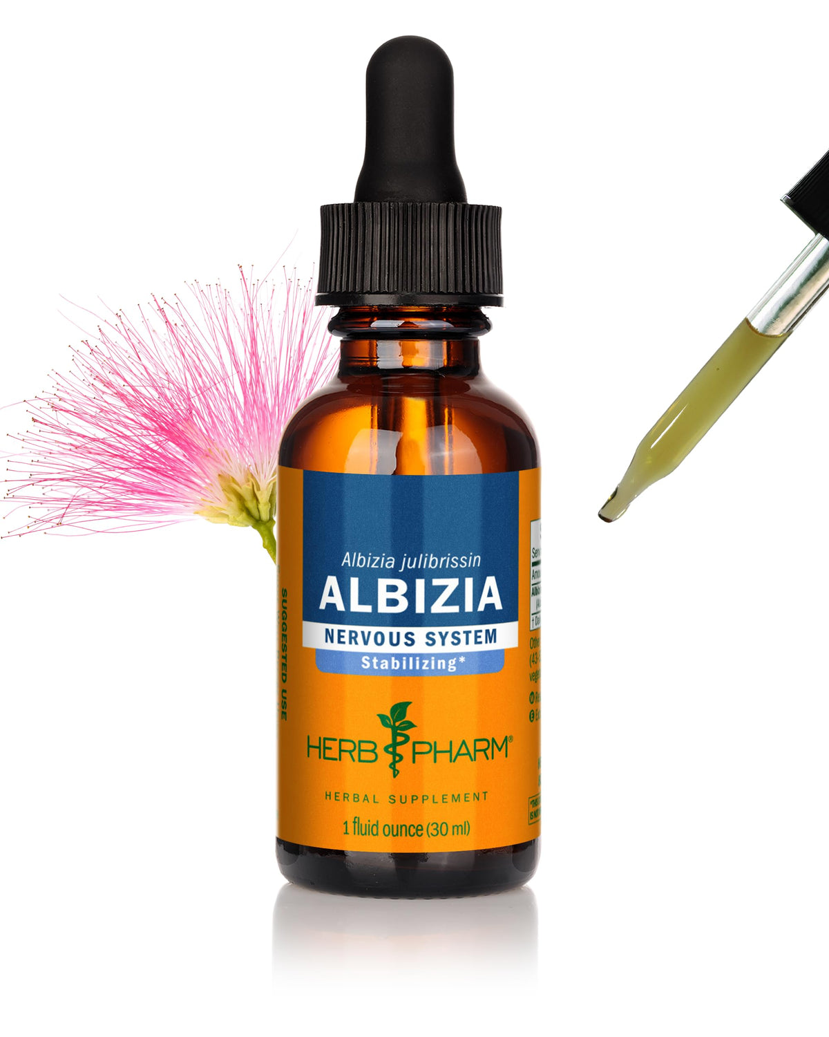 Herb Pharm frasco delantero de Albizia mostrando etiqueta clara para identificación
