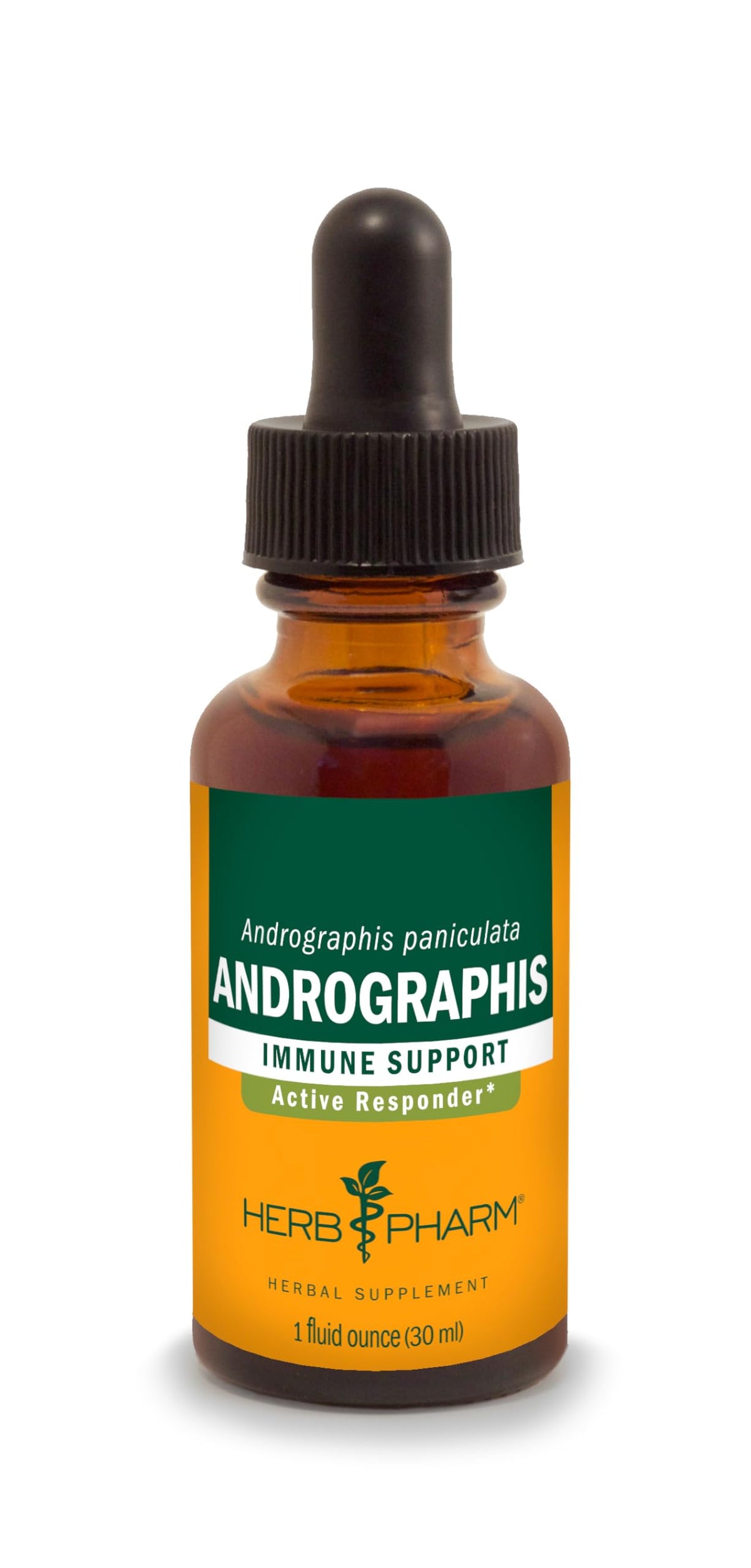 Herb Pharm frasco de Andrographis vista frontal, envase claro y práctico