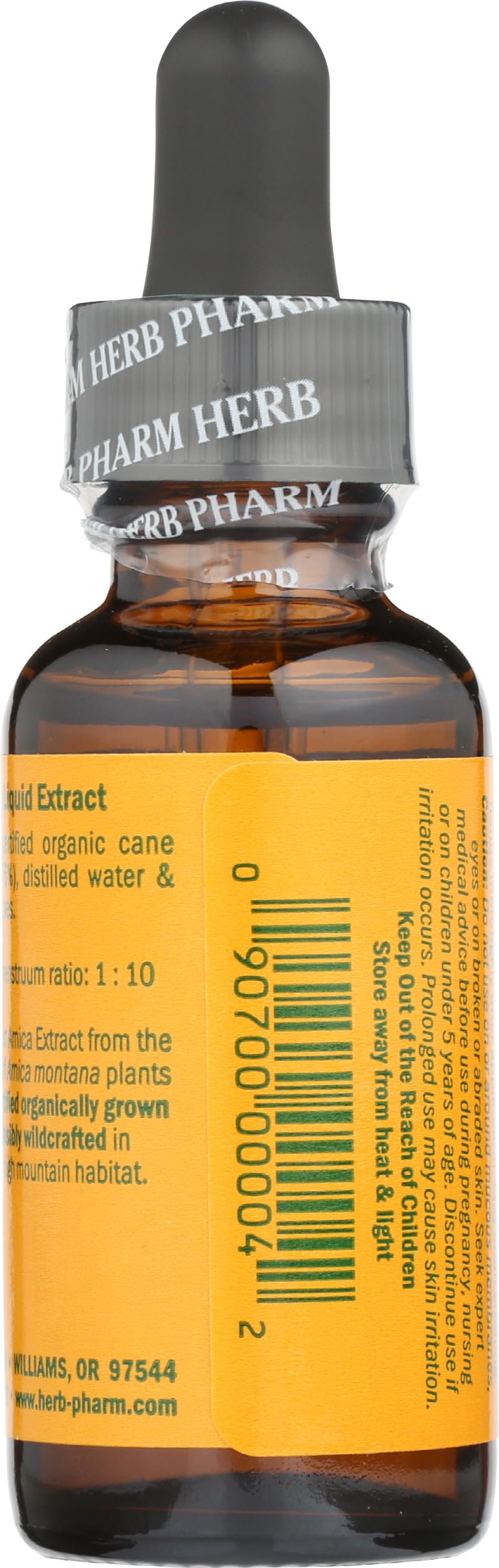 Herb Pharm frasco de 1 oz junto a regla para comparar tamaño y transporte fácil