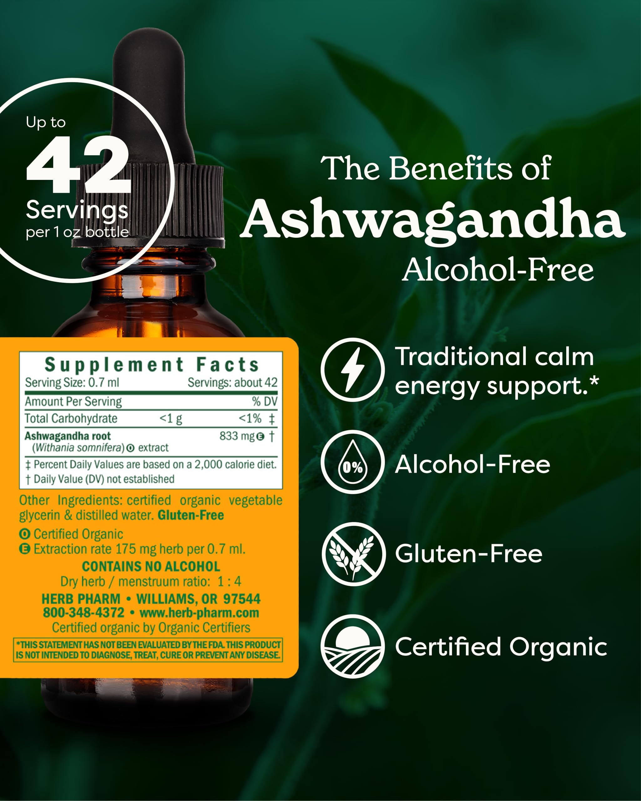 Herb Pharm detalle de etiqueta orgánica y certificaciones visibles