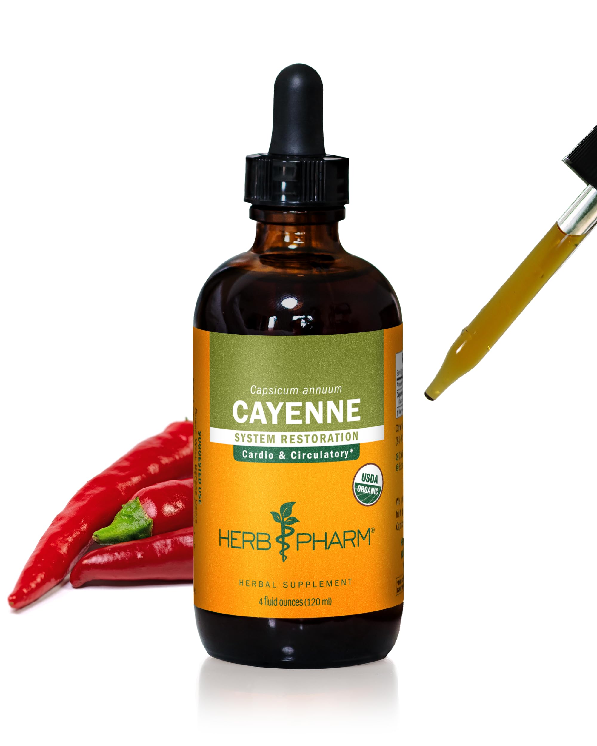 Herb Pharm botella frontal mostrando extracto orgánico y fácil dosificación