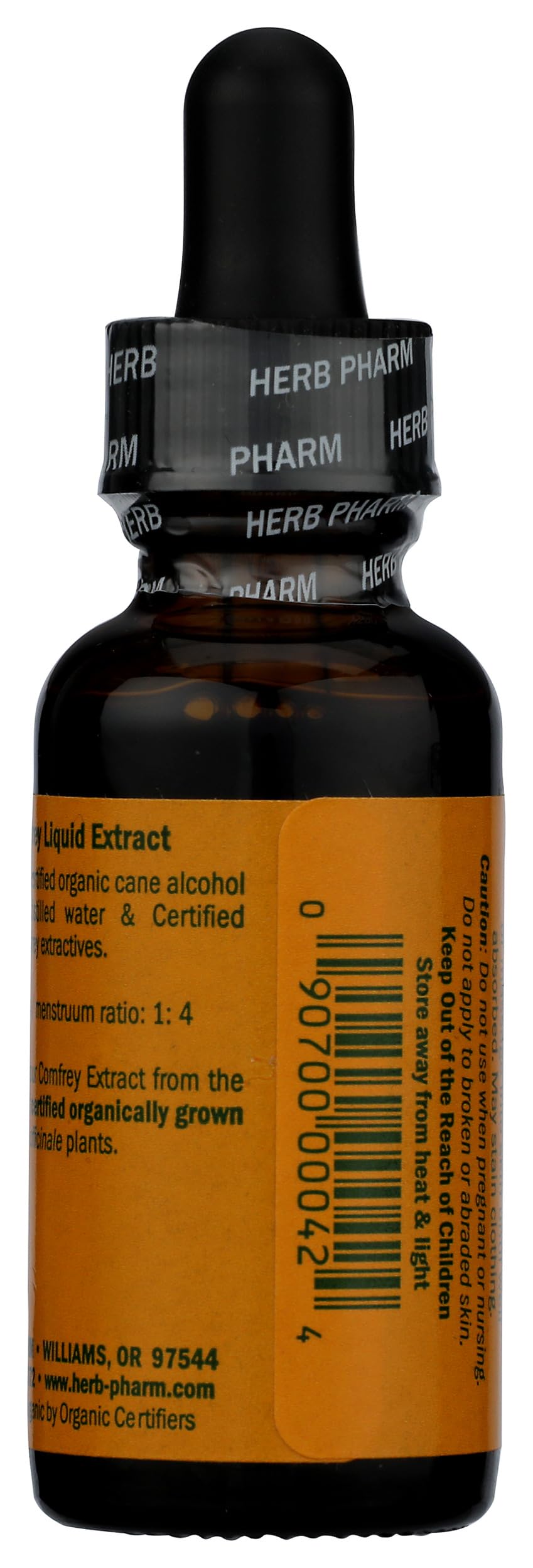 Herb Pharm etiqueta con certificación orgánica y análisis HPTLC mostrados claramente
