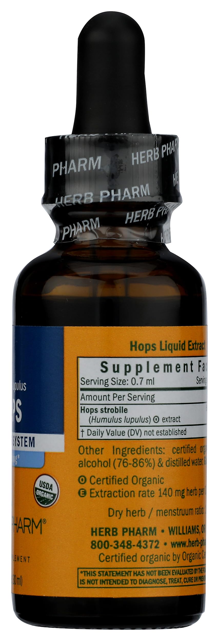 Herb Pharm frasco en mano para comparar escala y facilitar transporte