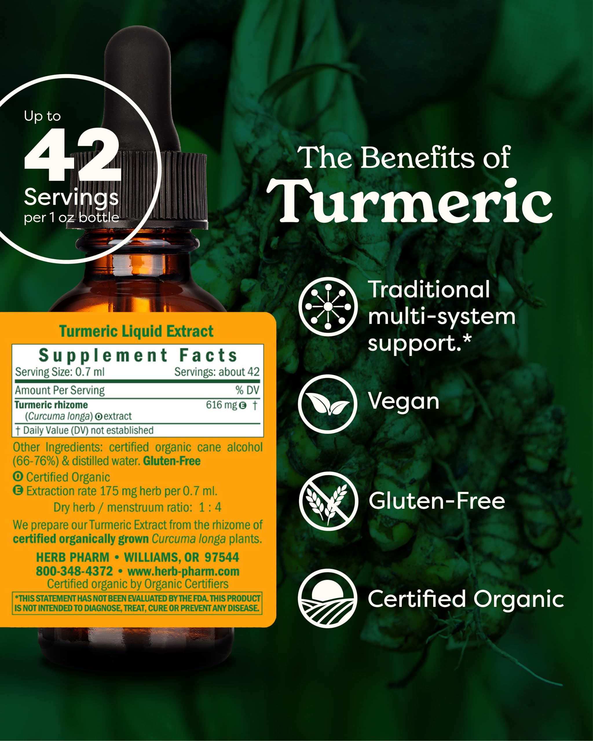 Herb Pharm textura del rizoma molido preservado que conserva sabor y aroma