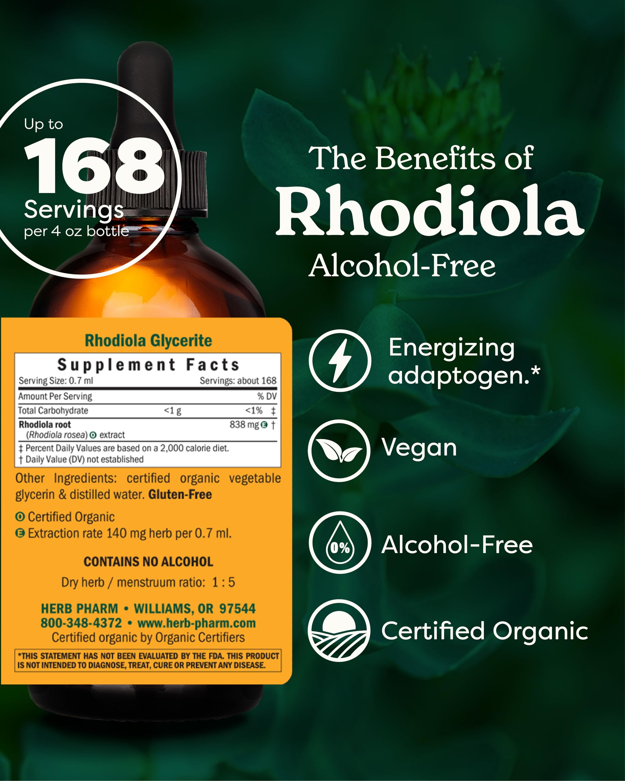 Herb Pharm etiqueta legible con ingredientes y certificaciones orgánicas