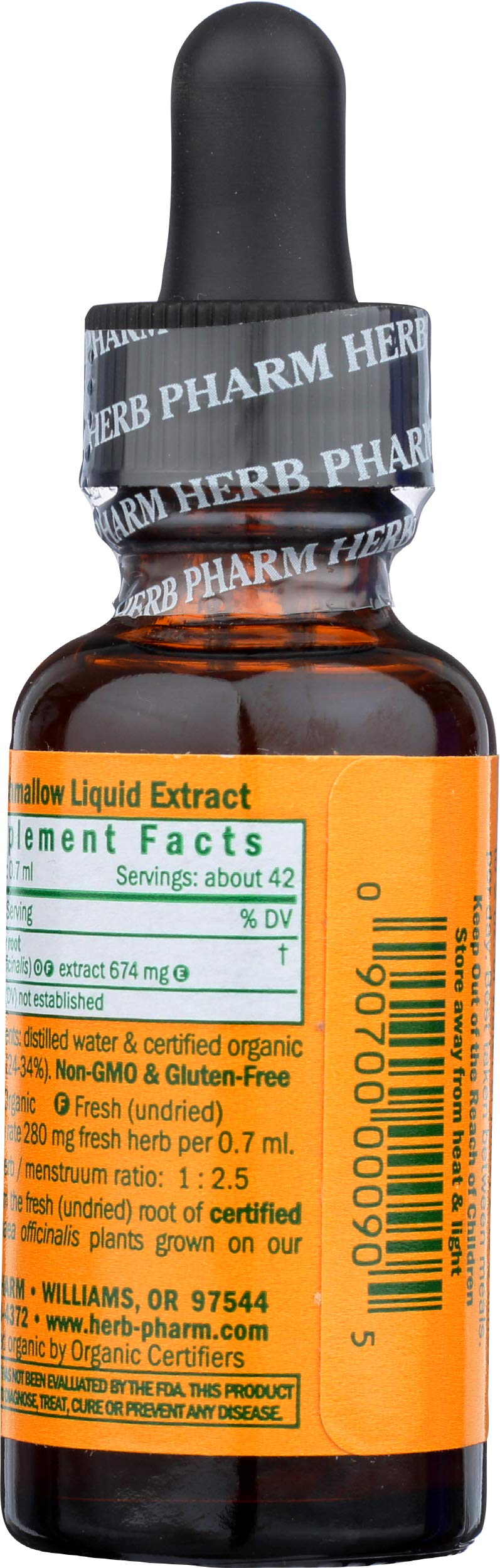 Herb Pharm etiqueta con certificado orgánico visible, seguridad y trazabilidad