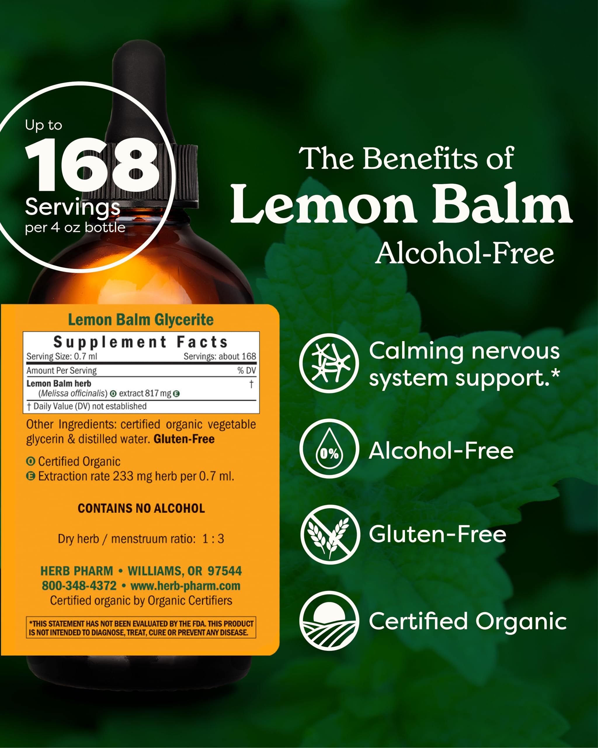 Herb Pharm etiqueta con ingredientes y certificación orgánica visible