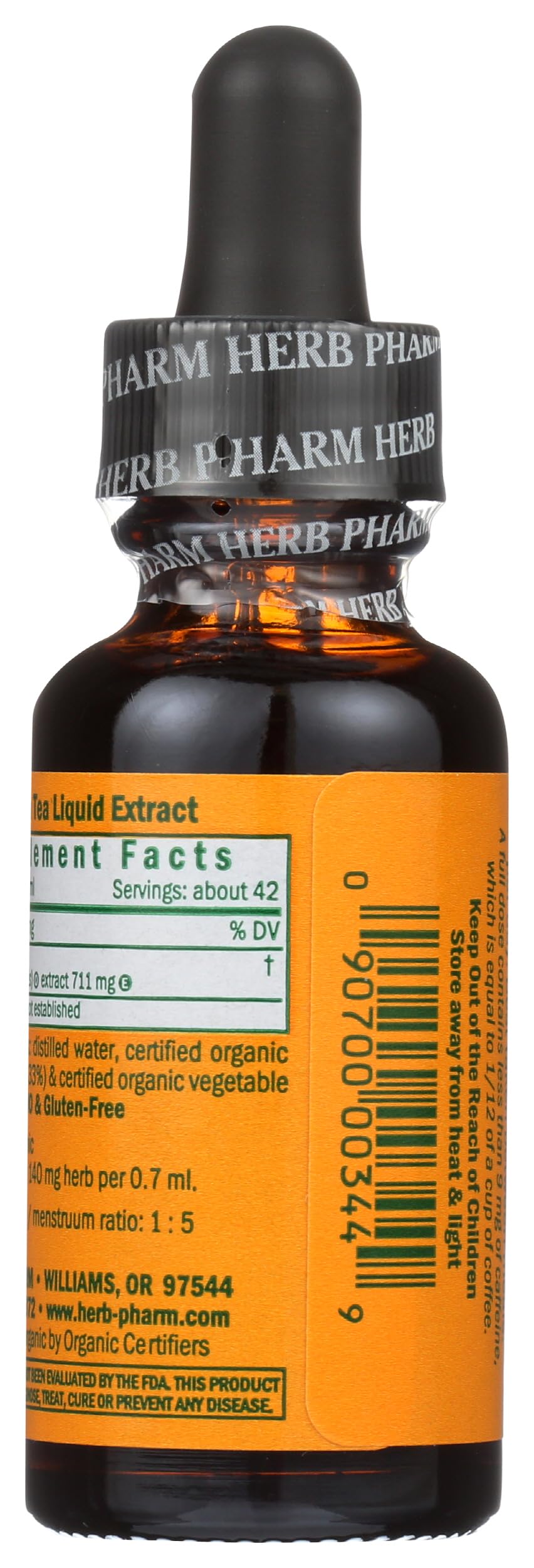 Herb Pharm etiqueta con lista de ingredientes y certificación orgánica visible