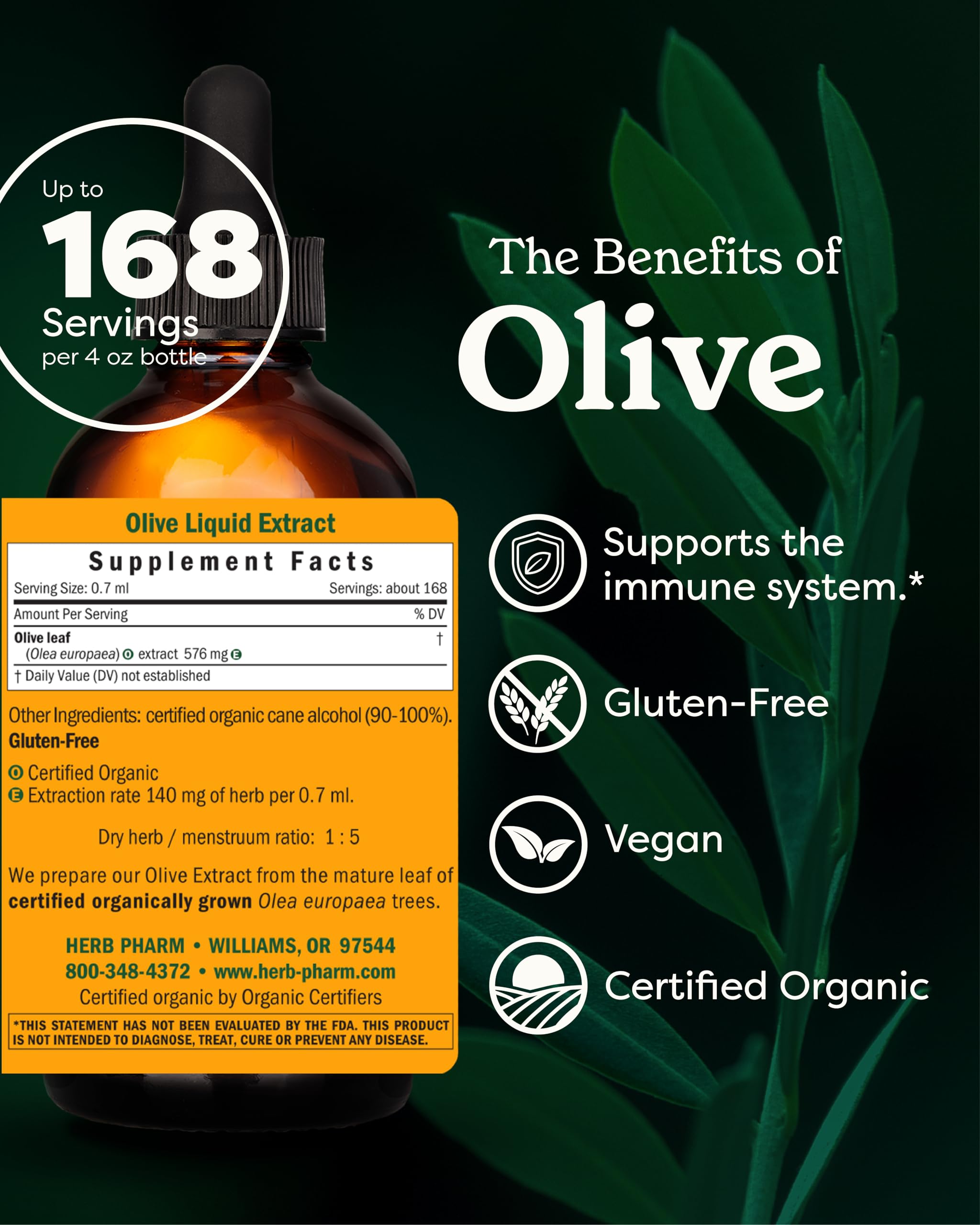 Herb Pharm detalle de etiqueta con certificación orgánica visible