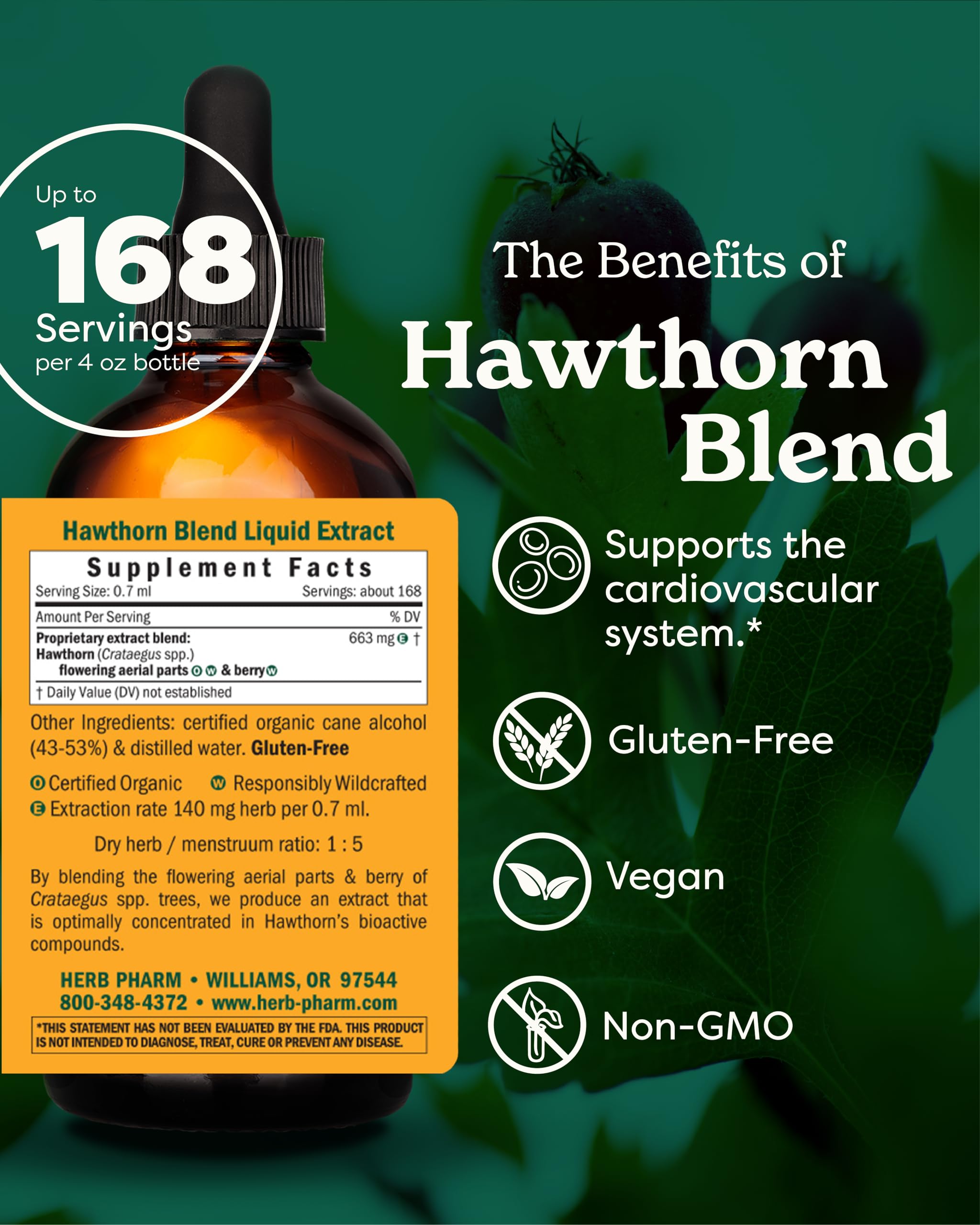 Herb Pharm etiqueta detallada con información de ingredientes y certificación