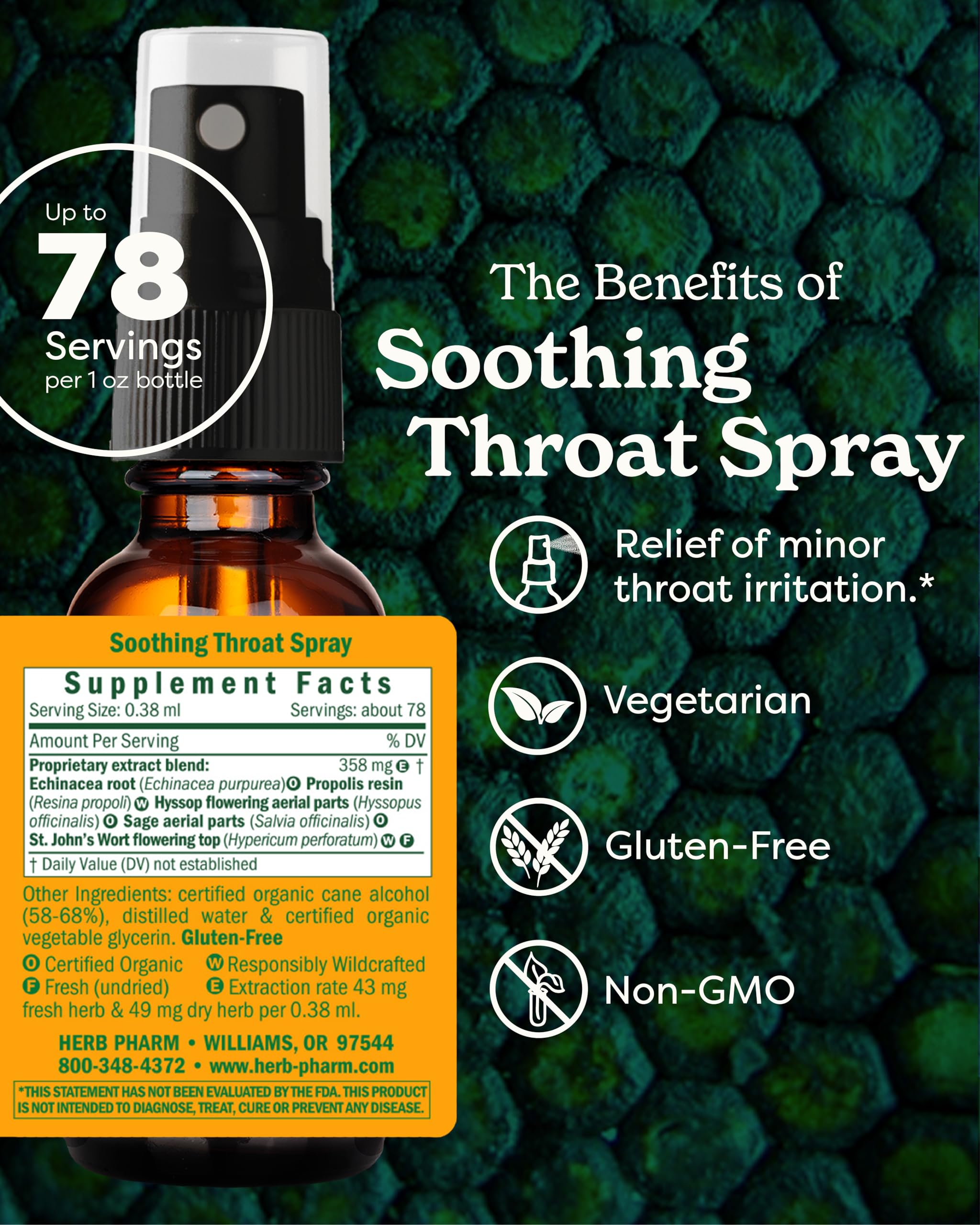 Herb Pharm primer plano del frasco y textura del líquido, evidencia de propóleo natural
