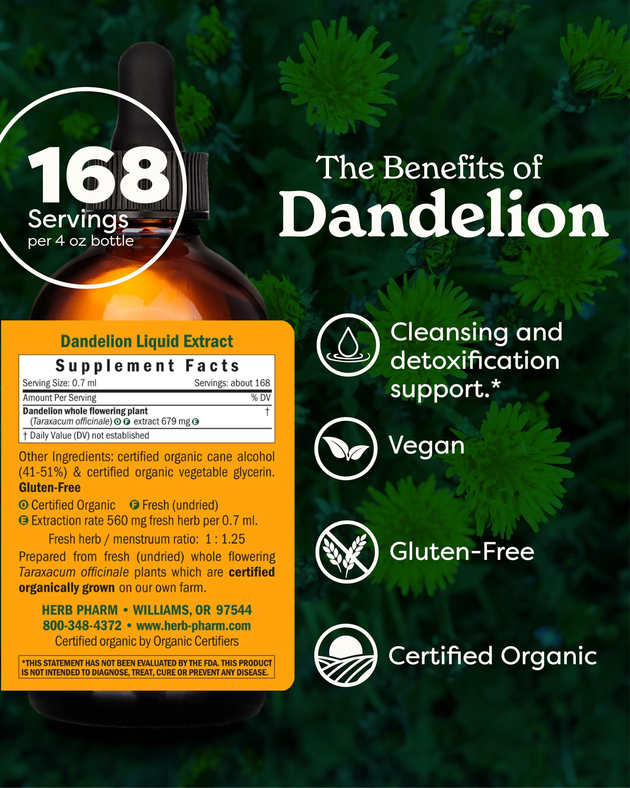Herb Pharm etiqueta detallada mostrando ingredientes y certificado orgánico visible