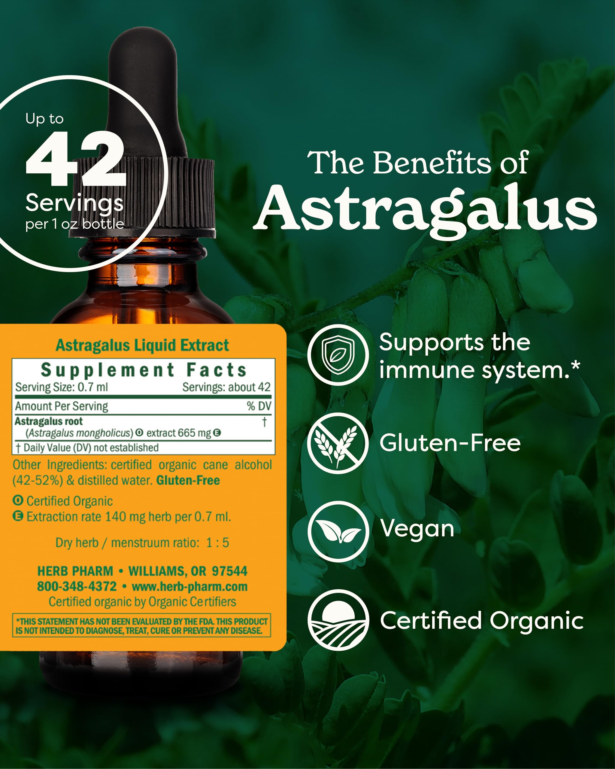 Herb Pharm etiqueta detalle mostrando ingredientes orgánicos y pureza