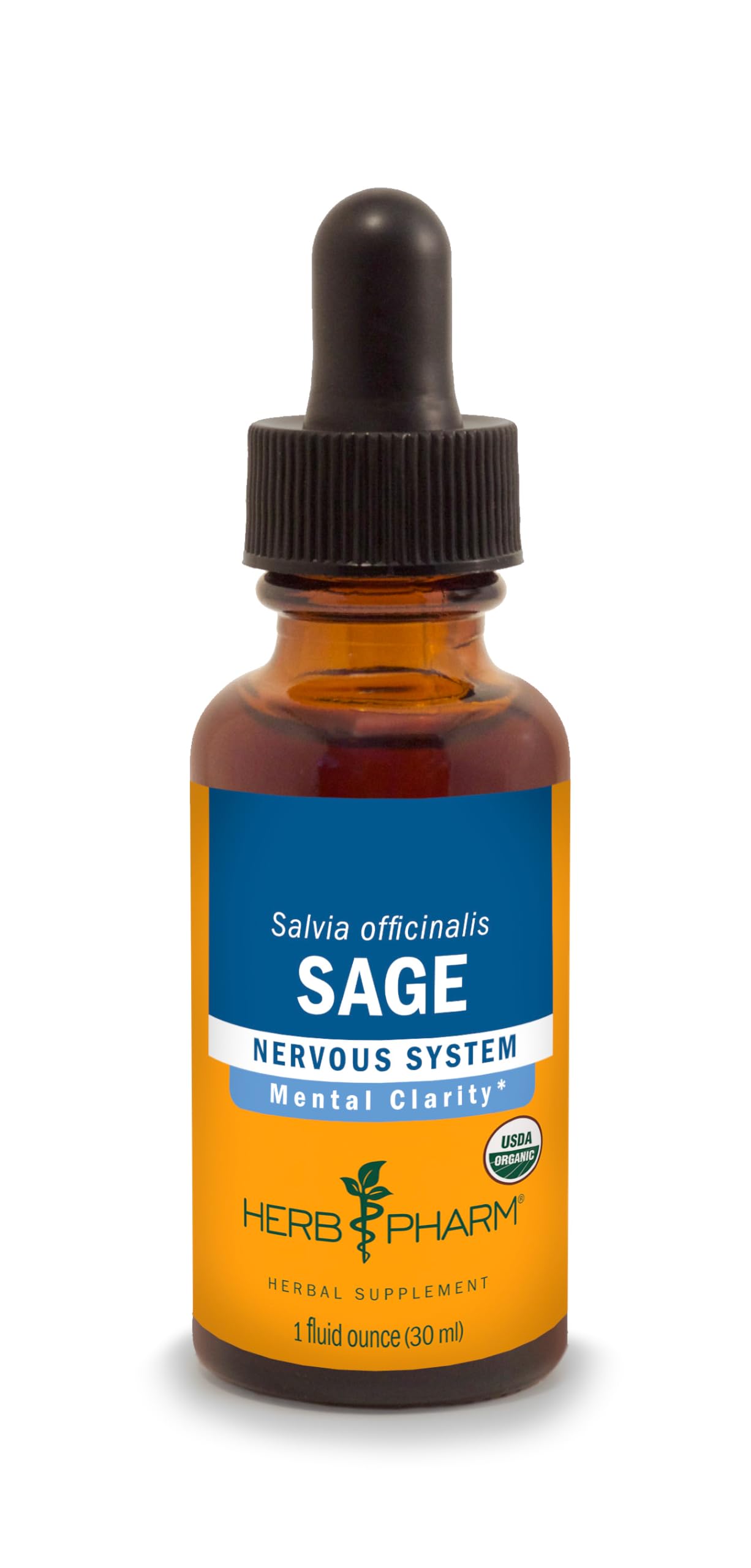 Herb Pharm frasco delantero de salvia mostrando etiqueta y beneficio de claridad