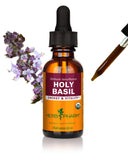 Herb Pharm frasco frente de Tulsi mostrando envase y conveniencia