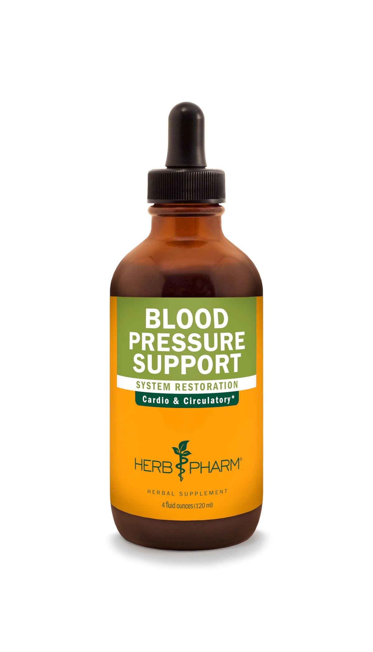 Herb Pharm frasco frontal de Blood Pressure Support mostrando la etiqueta, claridad y confianza