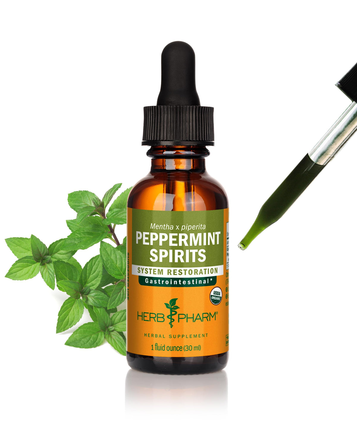 Herb Pharm botella frontal mostrando etiquetado claro y dosis rápida