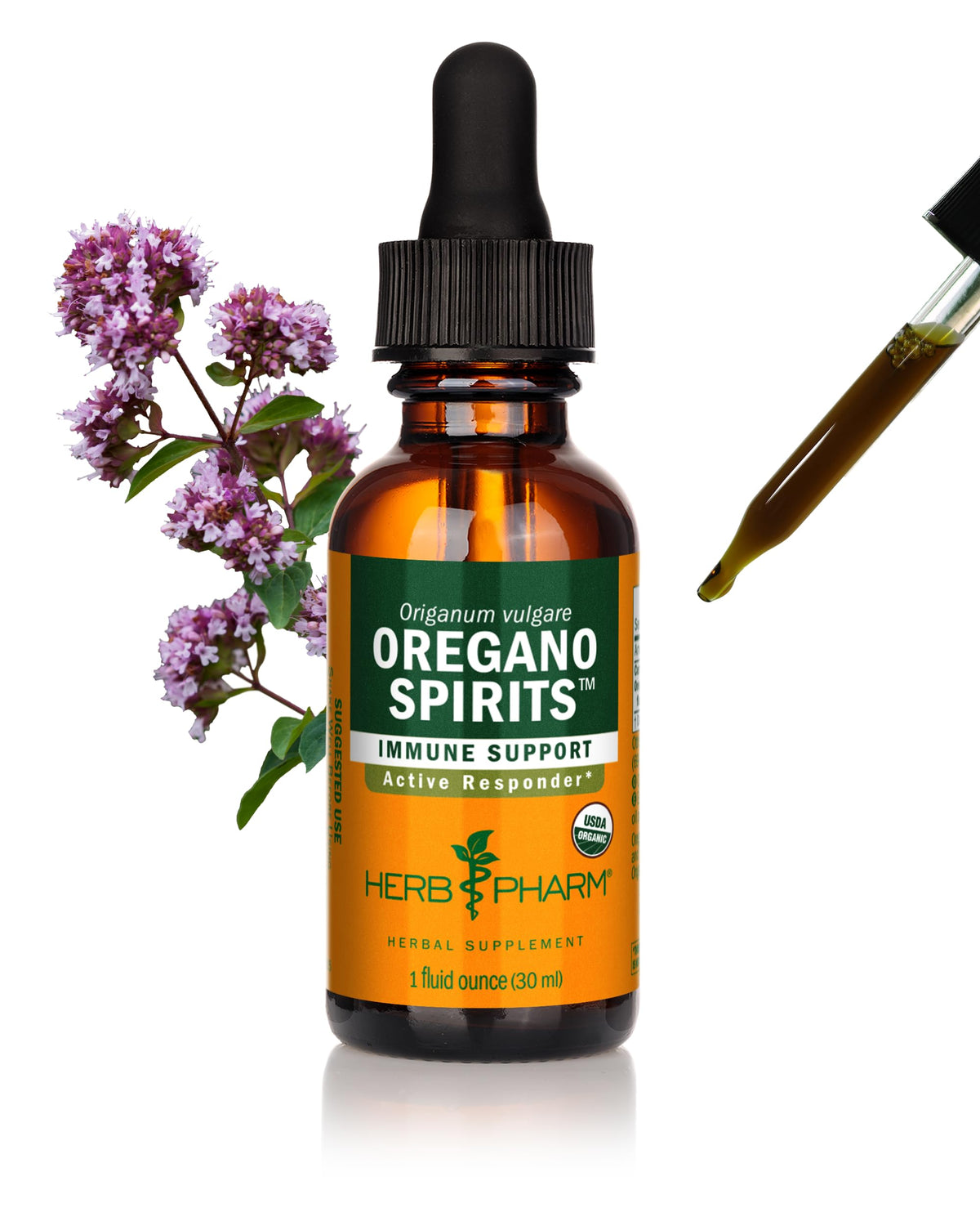 Herb Pharm frasco frontal mostrando etiqueta y tamaño práctico
