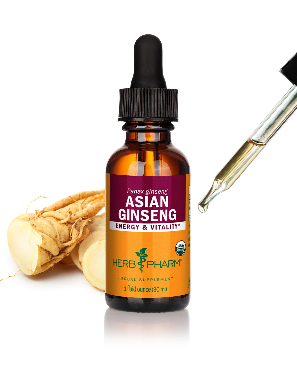 Herb Pharm frasco delantero mostrando etiqueta clara y beneficios