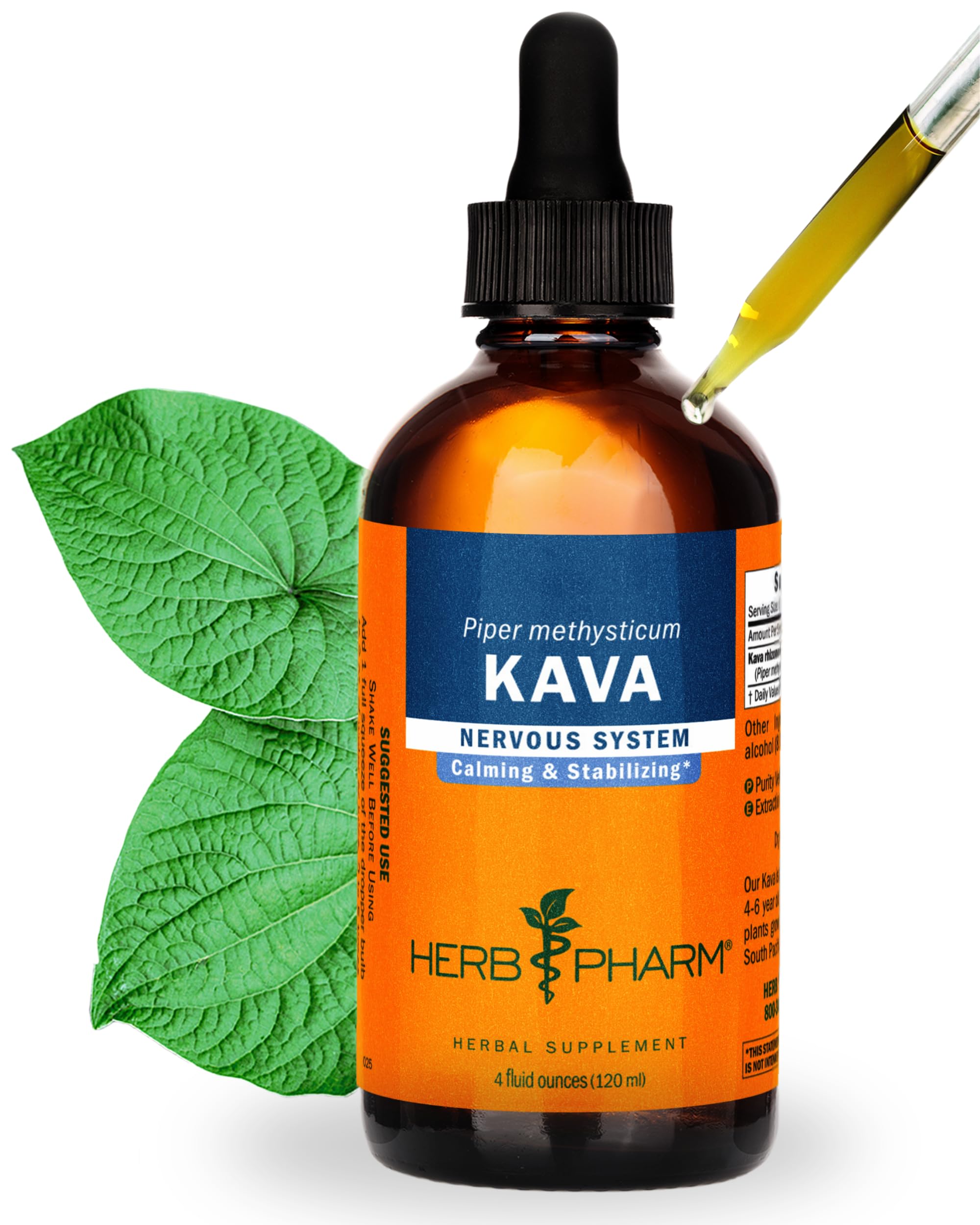Herb Pharm botella frontal mostrando diseño y tamaño, facilita uso portátil