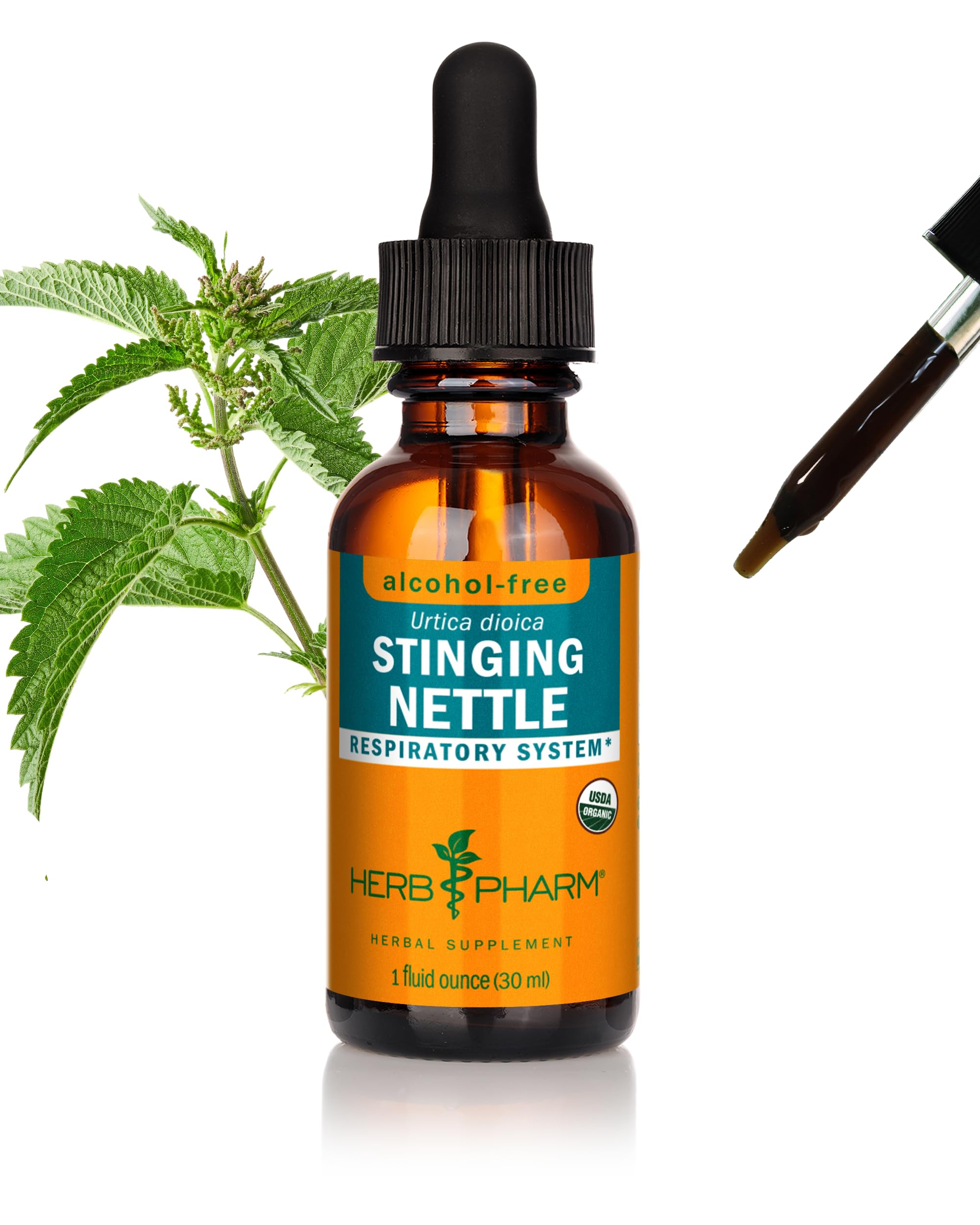 Herb Pharm botella frontal mostrando etiqueta y tamaño práctico