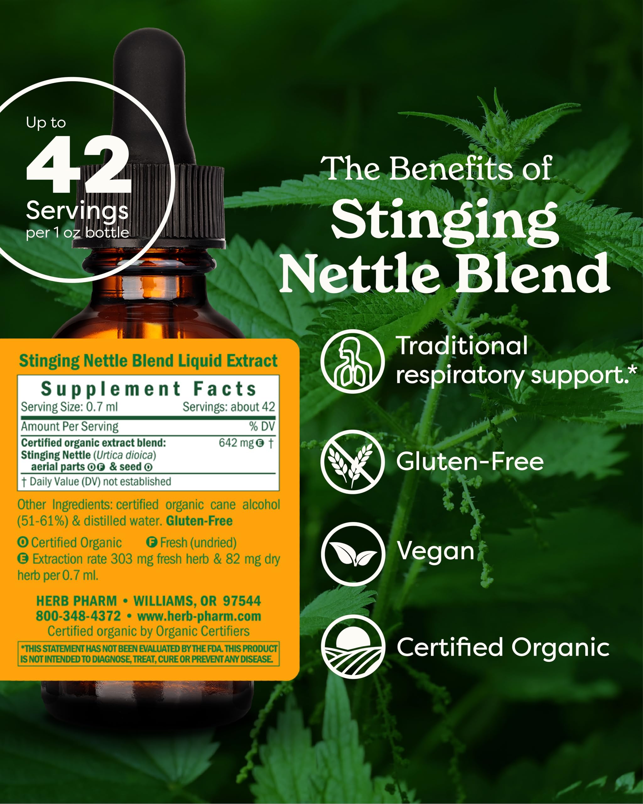 Herb Pharm primer plano del líquido verde mostrando su textura vegetal