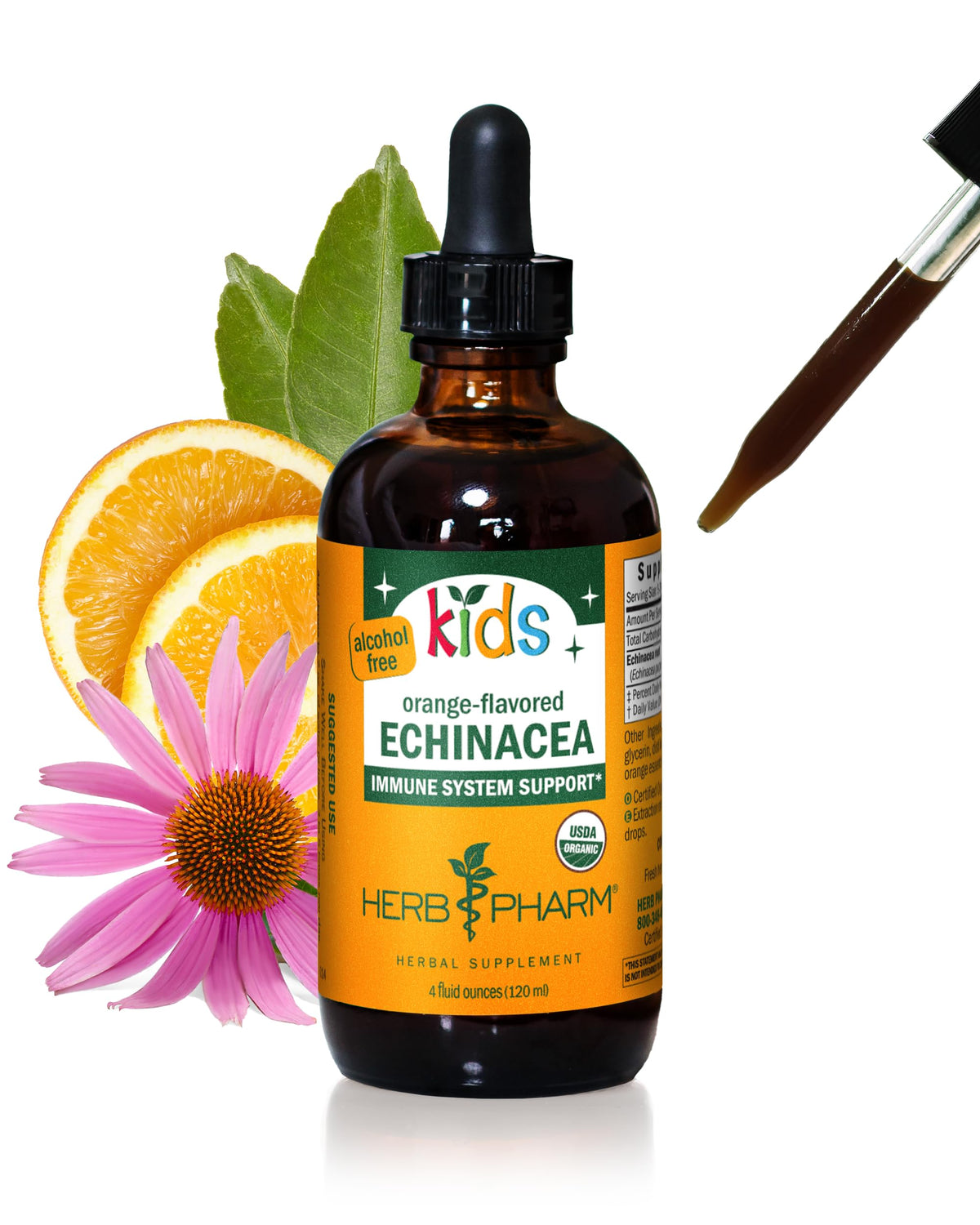 Herb Pharm envase frontal mostrando marca y beneficios, fácil identificación
