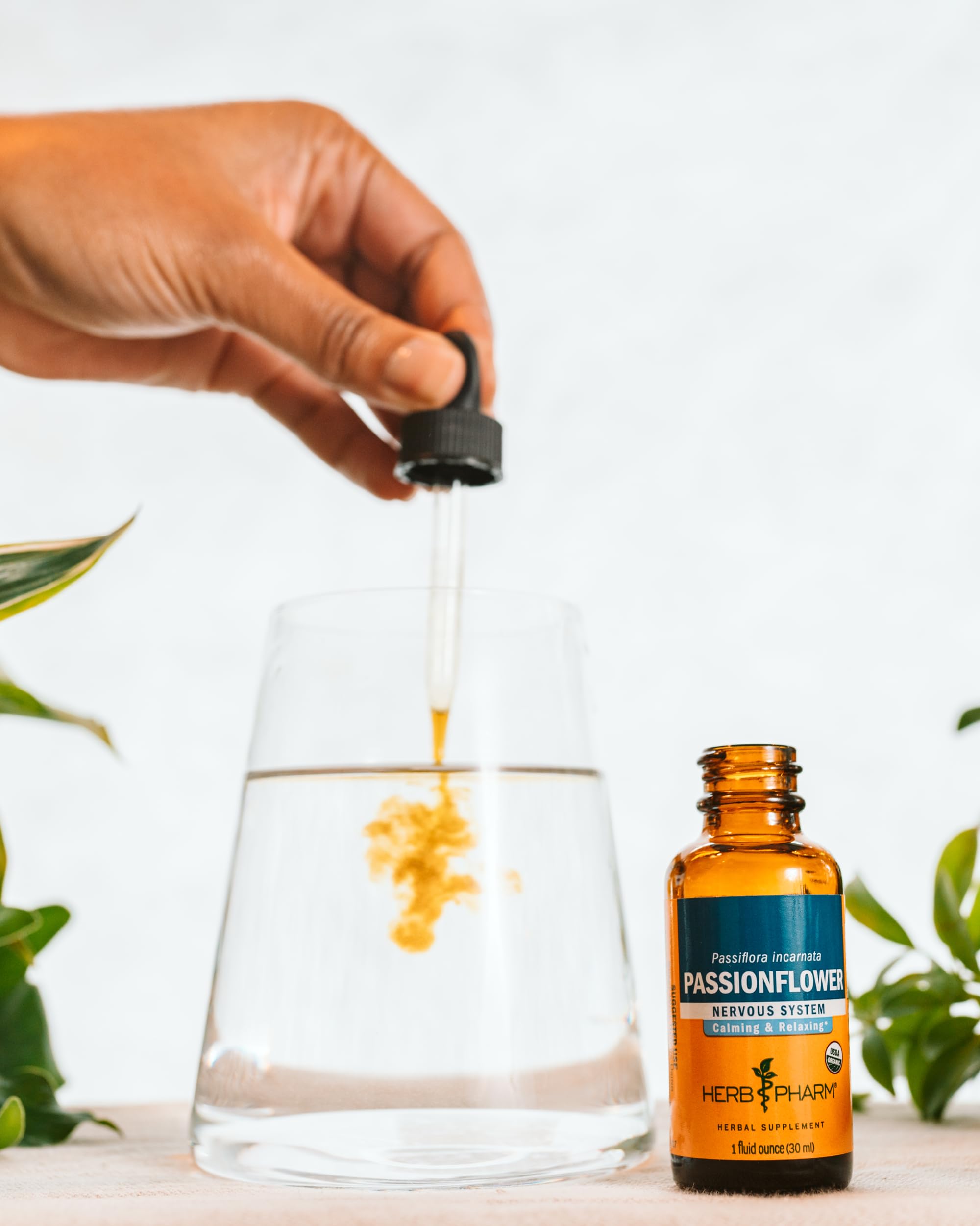 Herb Pharm frasco junto a una regla para comparar tamaño real