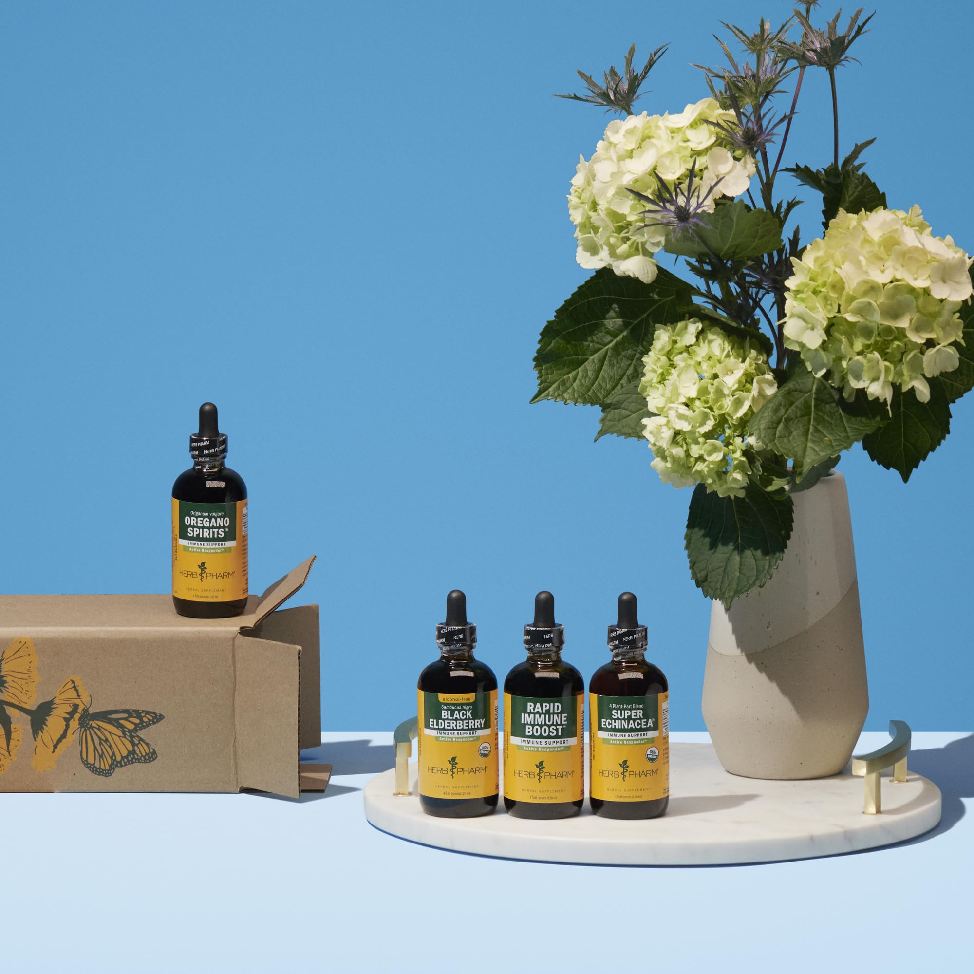 Herb Pharm destilación al vapor ilustrando proceso sin solventes