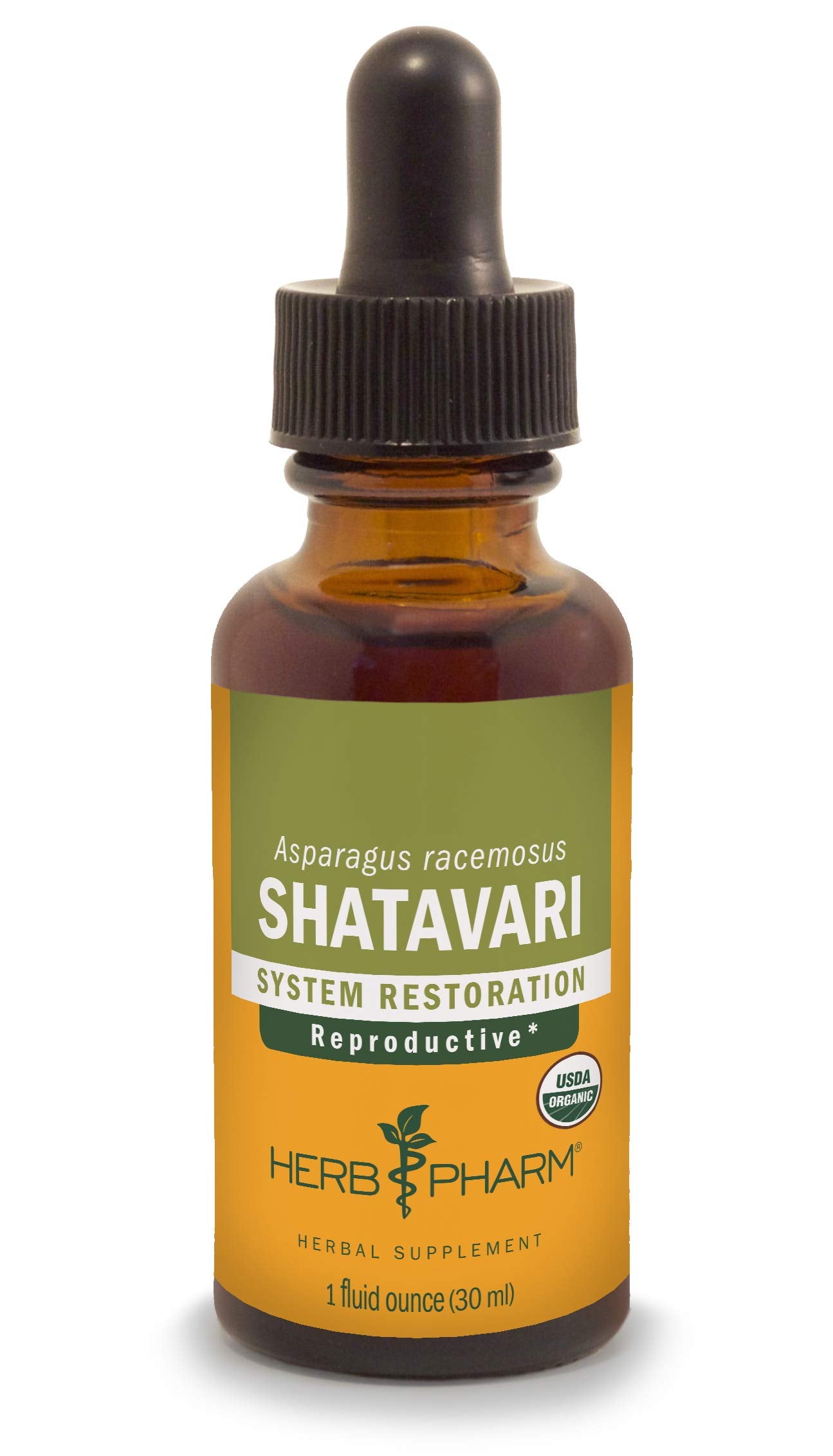 Herb Pharm botella frontal del extracto de Shatavari, vista clara y legible