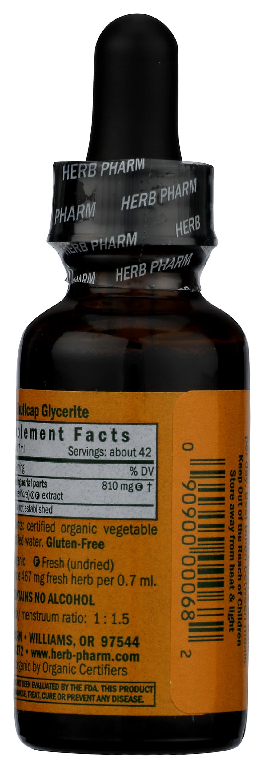 Herb Pharm botella en mano para comparar tamaño y suministro