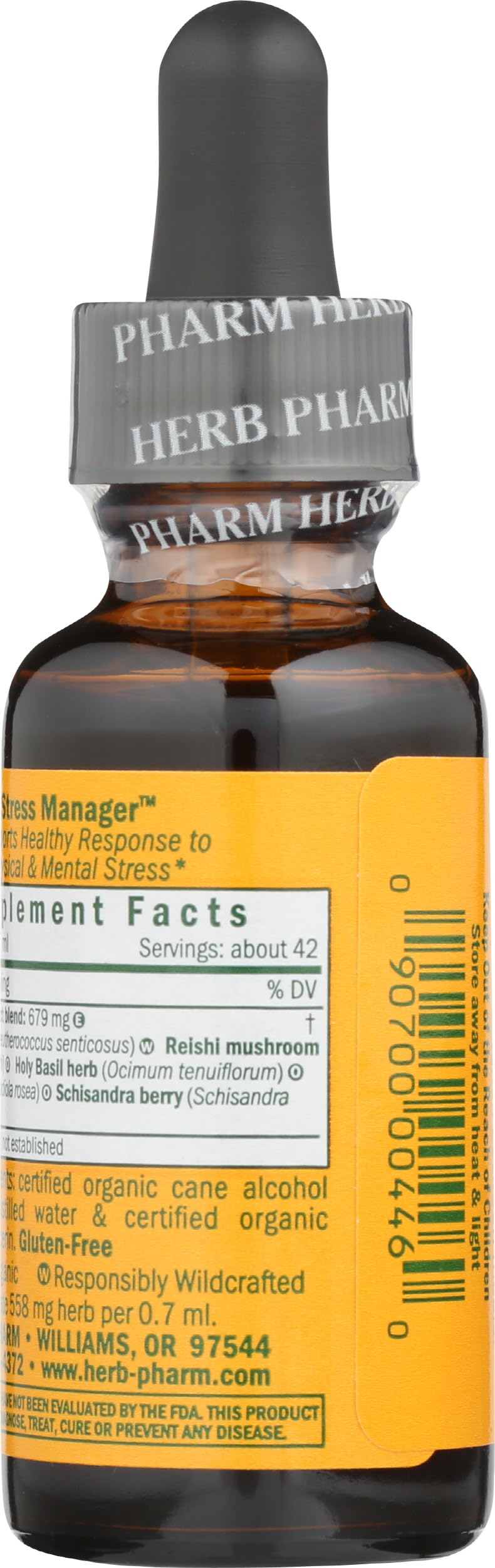 Herb Pharm etiqueta con ingredientes adaptógenos y certificaciones claras