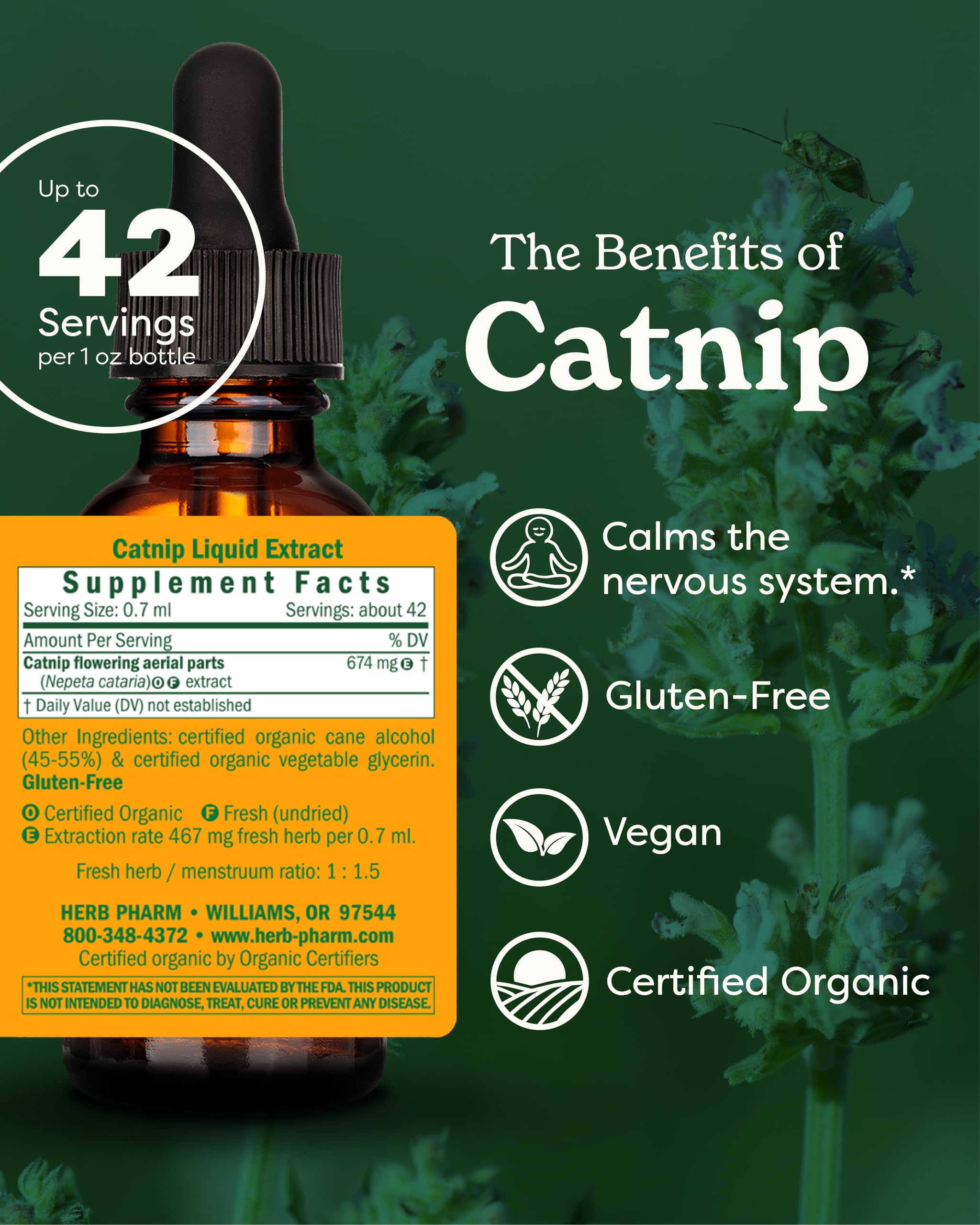 Herb Pharm textura del extracto líquido de Catnip mostrando pureza y color
