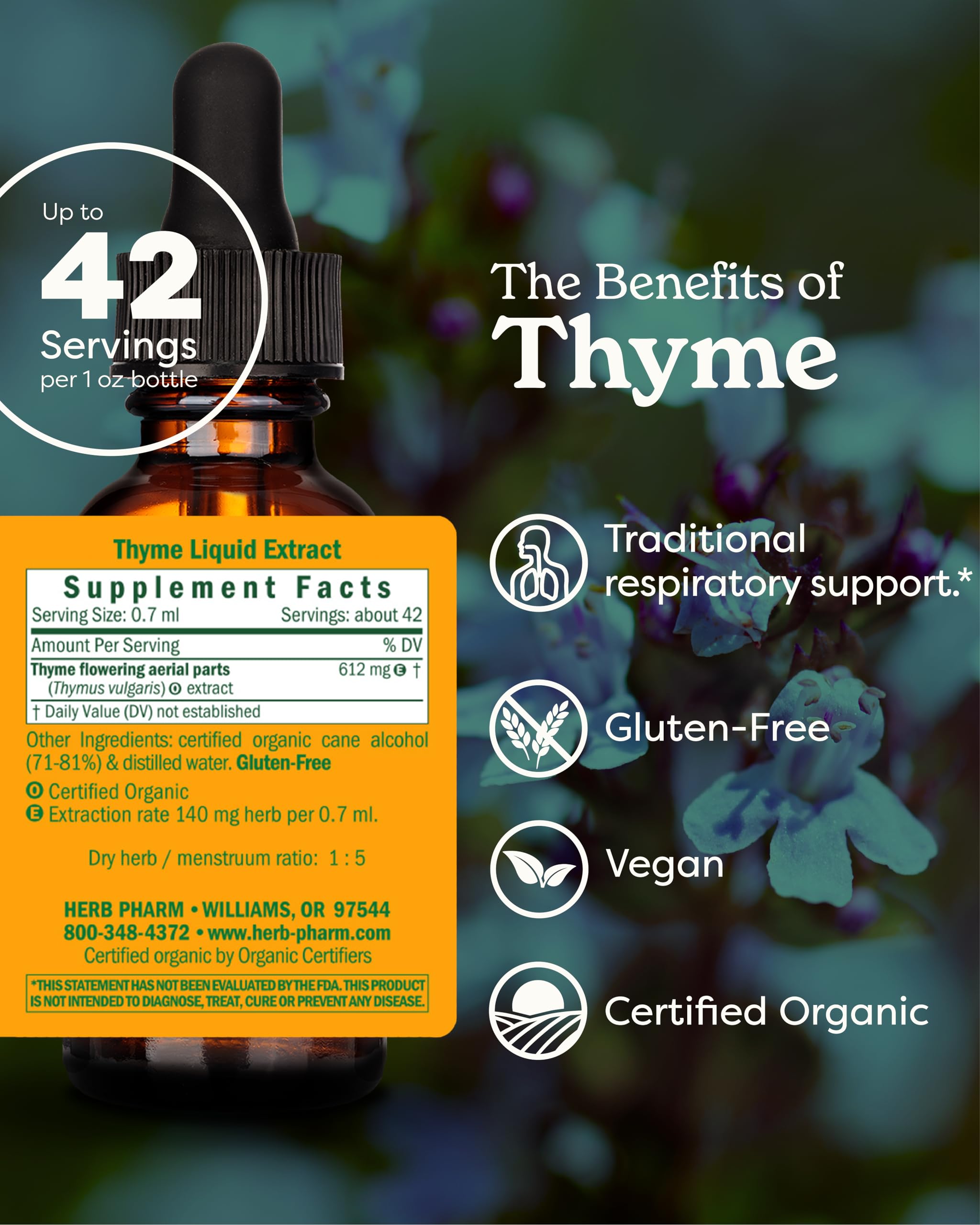 Herb Pharm etiqueta con detalle de ingredientes y verificación HPTLC para confianza