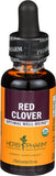 Herb Pharm envase frontal de trébol rojo mostrando sello orgánico y claridad