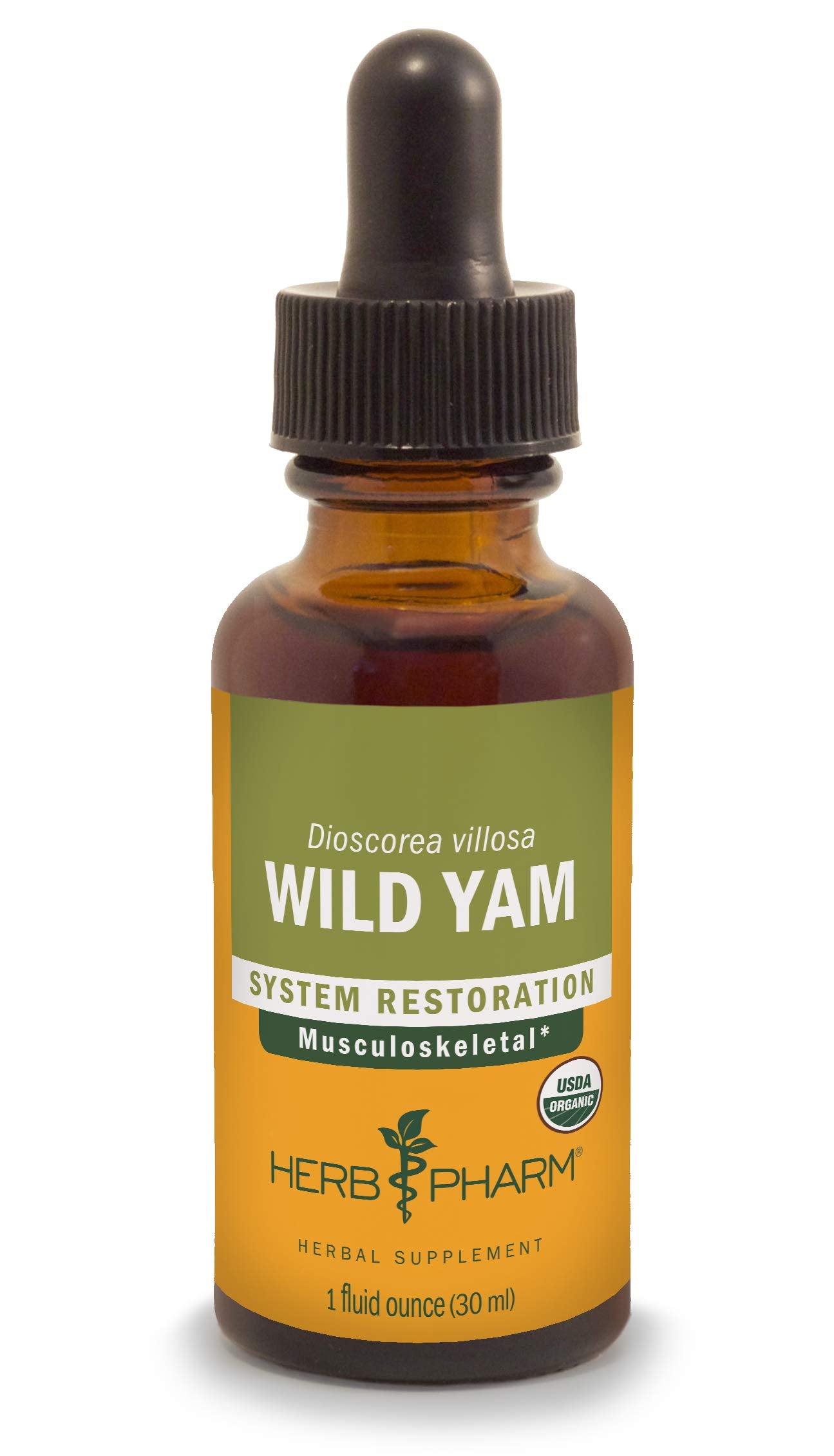 Herb Pharm frasco frontal de Wild Yam con etiqueta clara y confianza de calidad