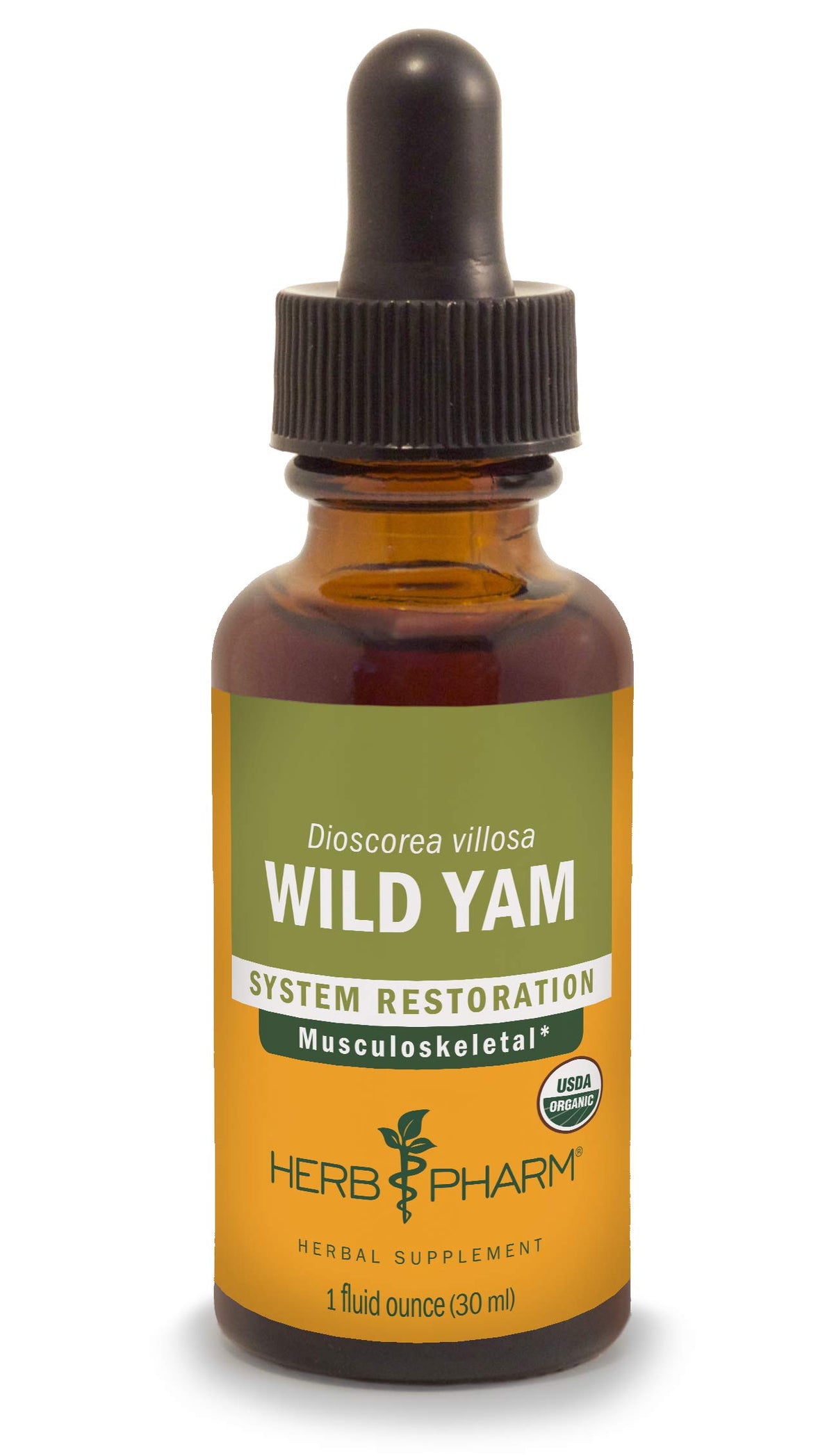 Herb Pharm frasco frontal de Wild Yam con etiqueta clara y confianza de calidad