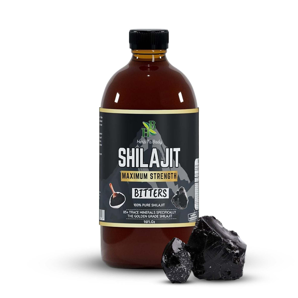 Herb To Body botella frontal con tónico shilajit beneficios de calidad