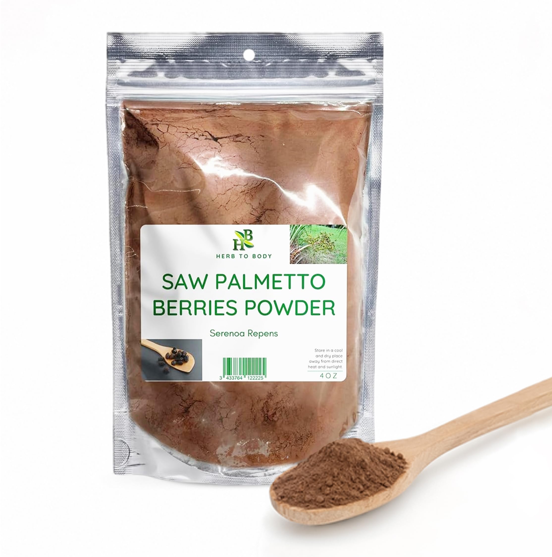 Herb To Body frente del paquete de polvo, muestra claridad y pureza